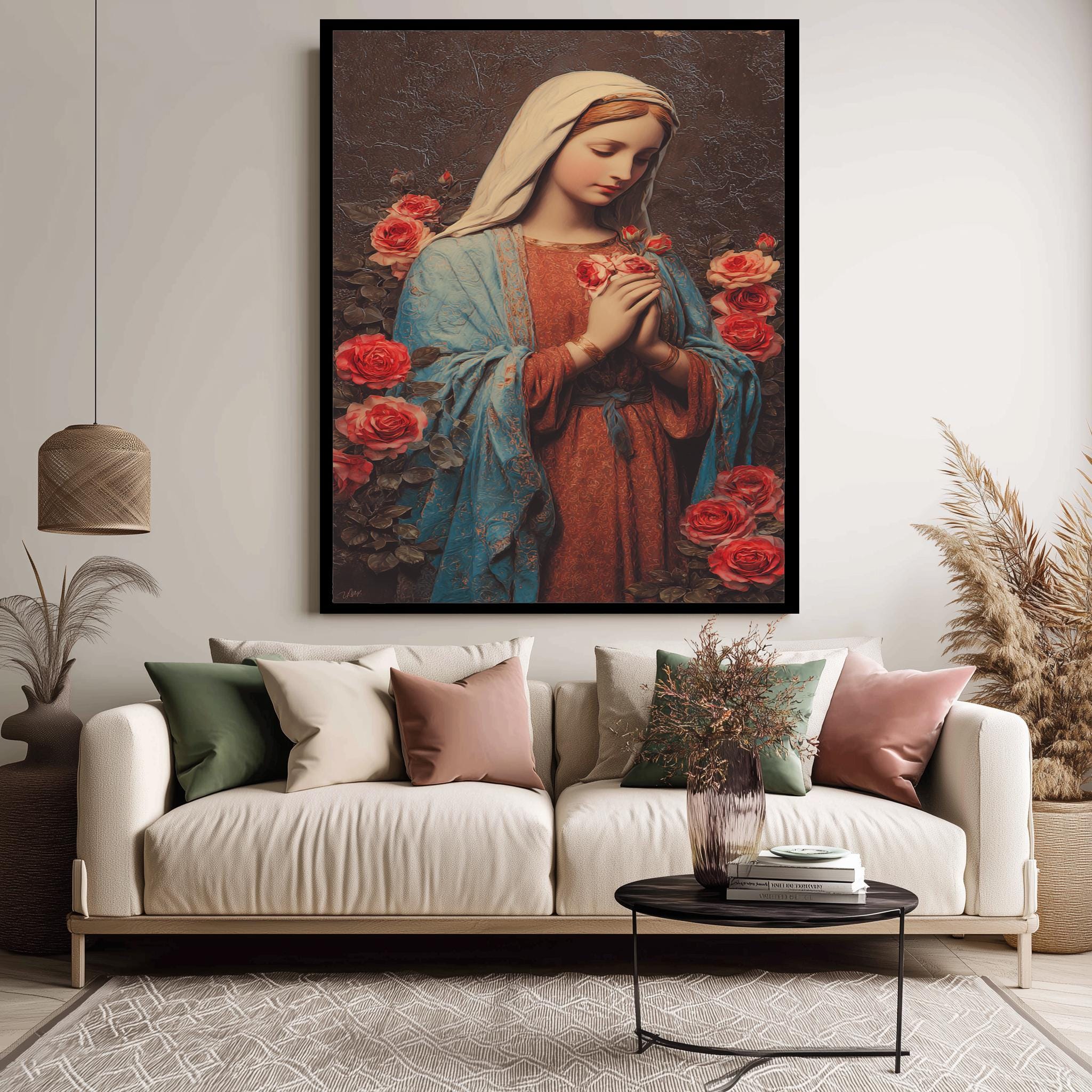 Virgin Mary Art Print - Catholic Wall Decor | Marian Prayer Artwork, Holy Mother Portrait