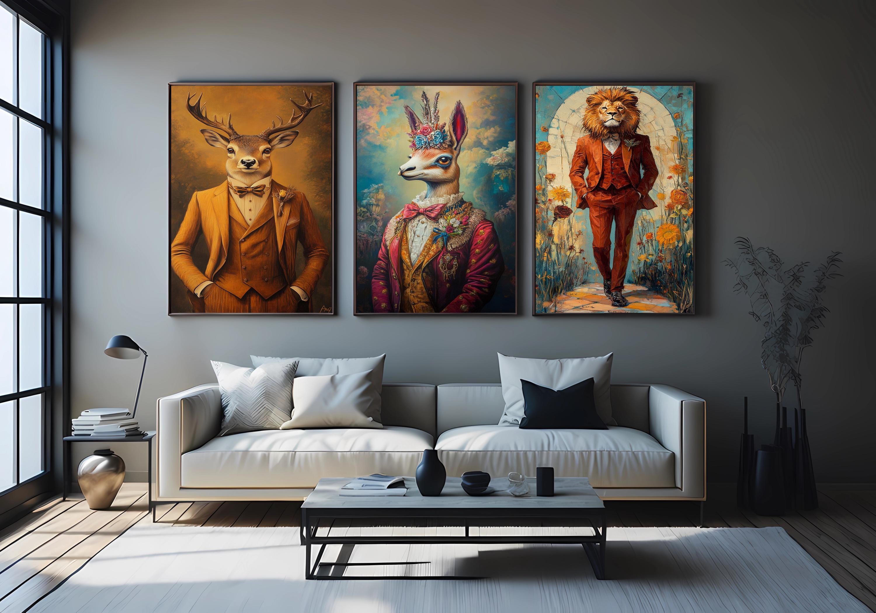 Anthropomorphic Animal Art - Whimsical Wall Art | Vintage Canvas Prints Set
