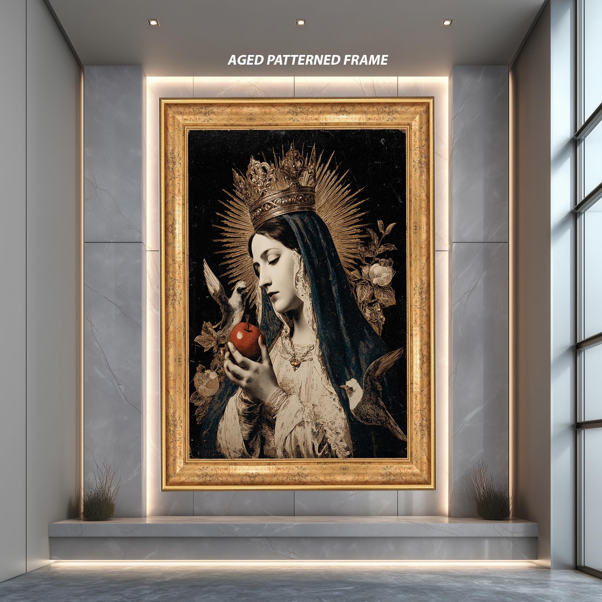 Virgin Mary Art Print – Vintage Sacred Queen Artwork | Gothic Catholic Wall Decor