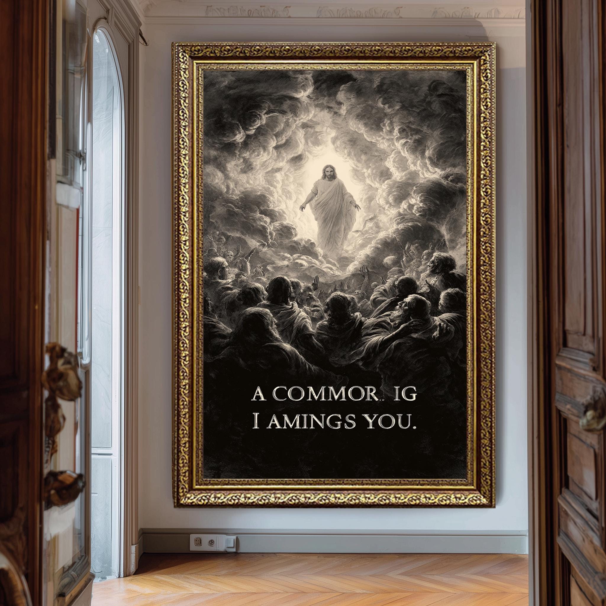 Jesus Second Coming Art Print – Christian Religious Poster | Black & White Divine Cloud Scene