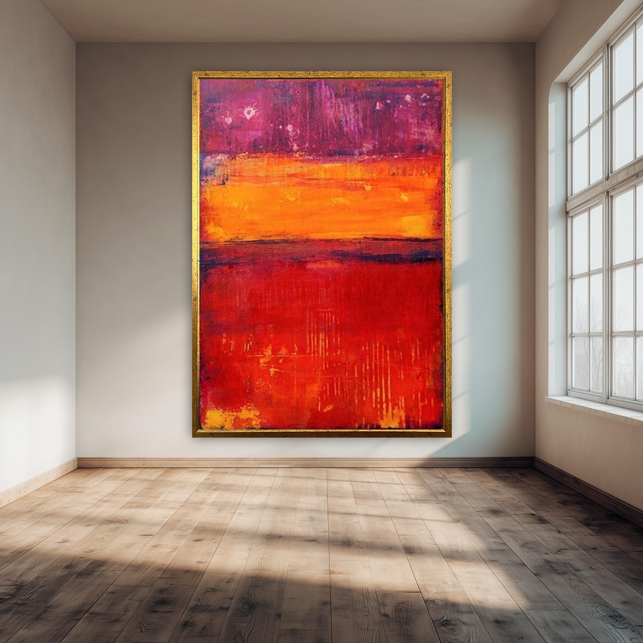 Abstract Canvas Print – Vibrant Red Orange Geometric Poster | Modern Wall Art