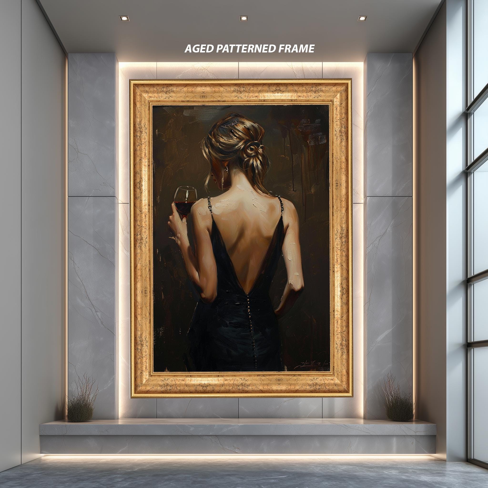 Woman Back Portrait Canvas | Elegant Lady Artwork - Romantic Blue Red Wall Art