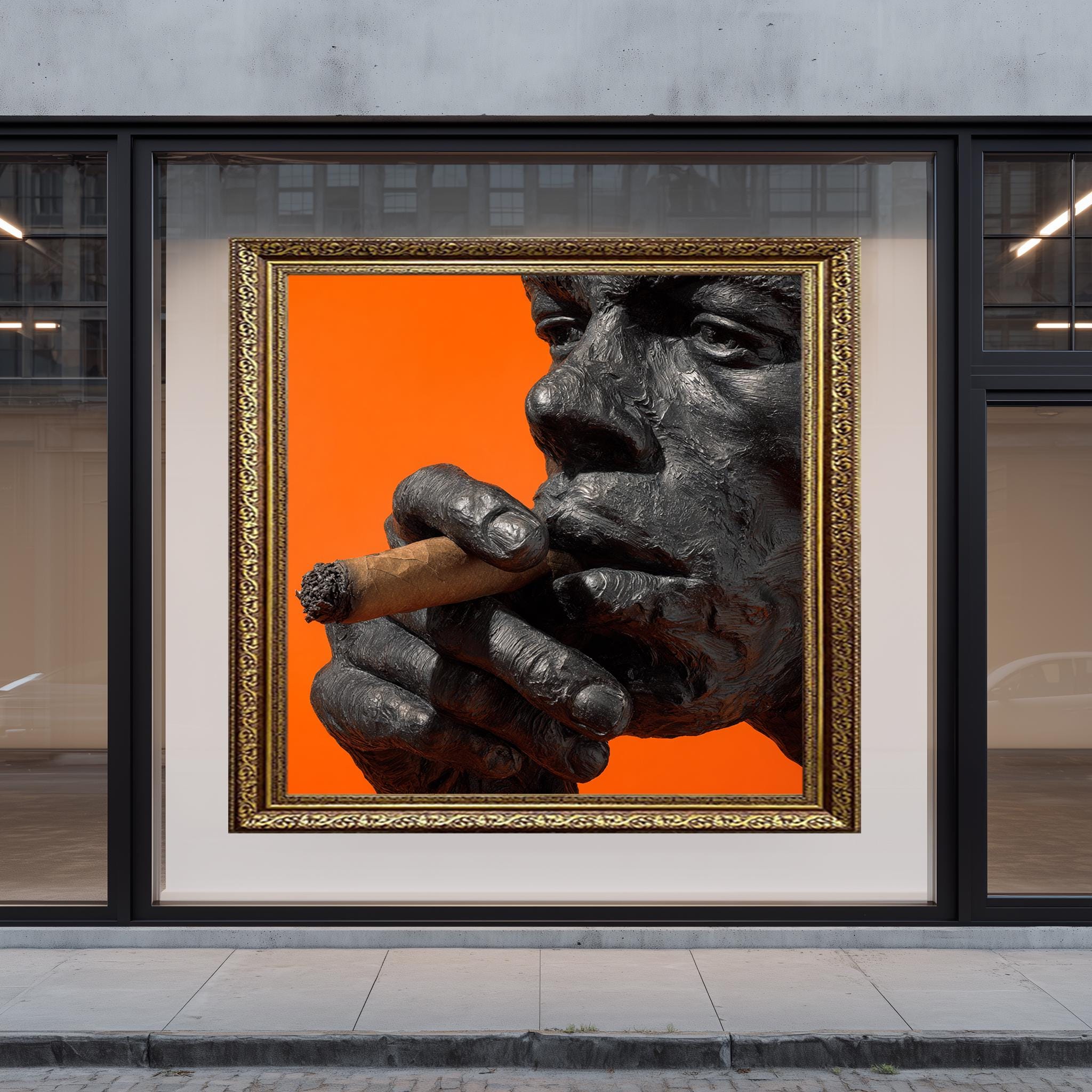 Masculine Wall Decor – Bold Male Portrait Close-Up Cigar Print | Modern Art