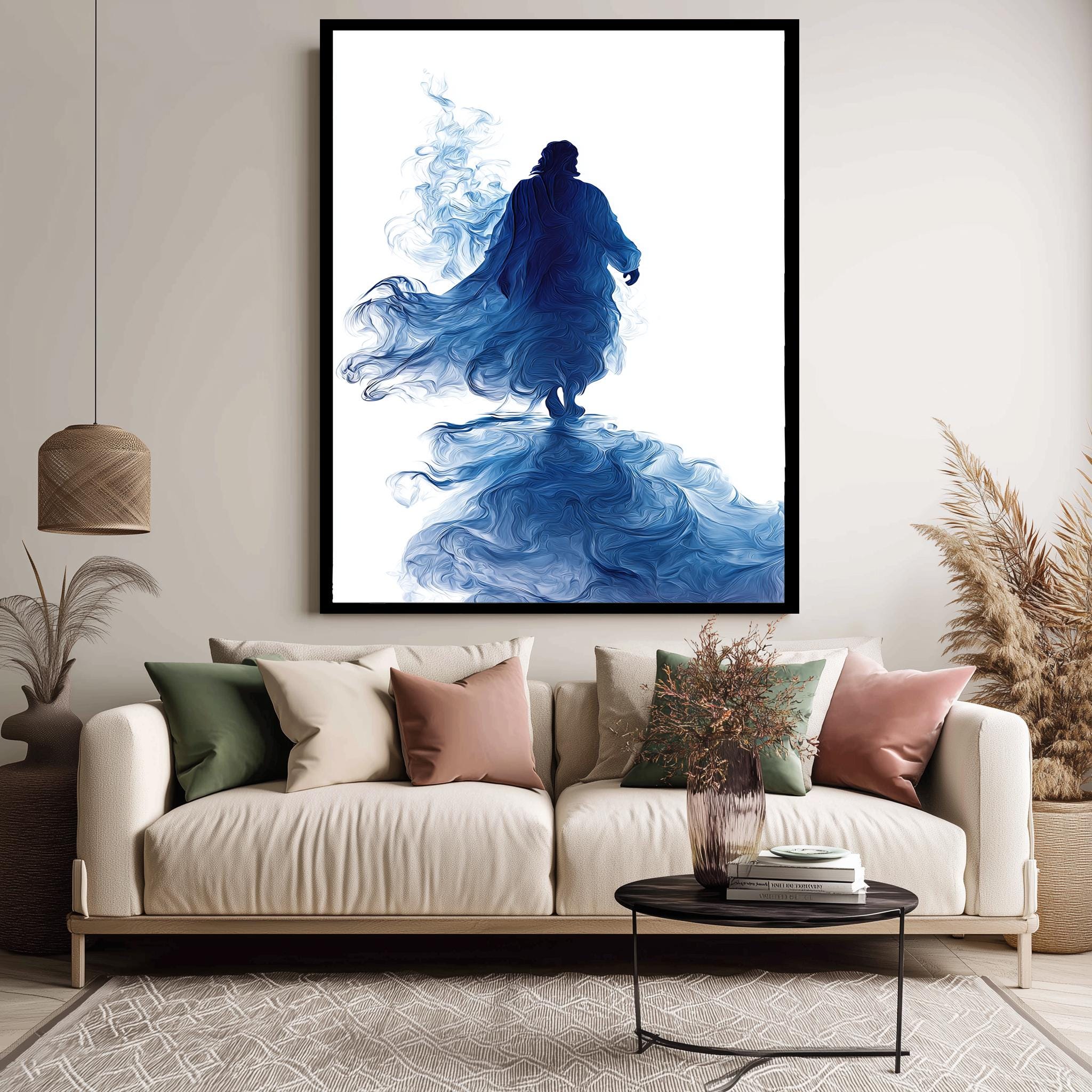 Blue Jesus Silhouette | Minimalist Christian Wall Decor with Abstract Jesus Print