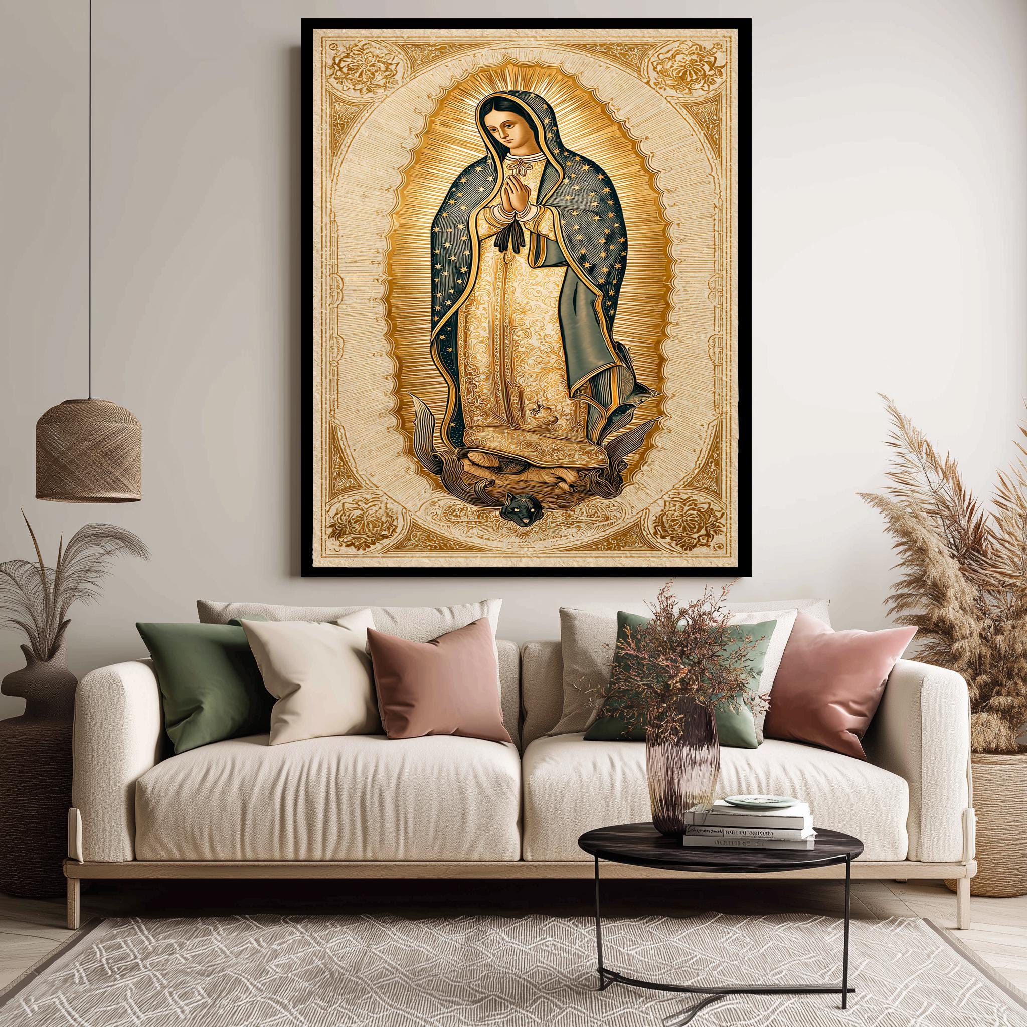 Our Lady of Guadalupe Art | Catholic Wall Decor - Blessed Mother Print Gold Religious Artwork