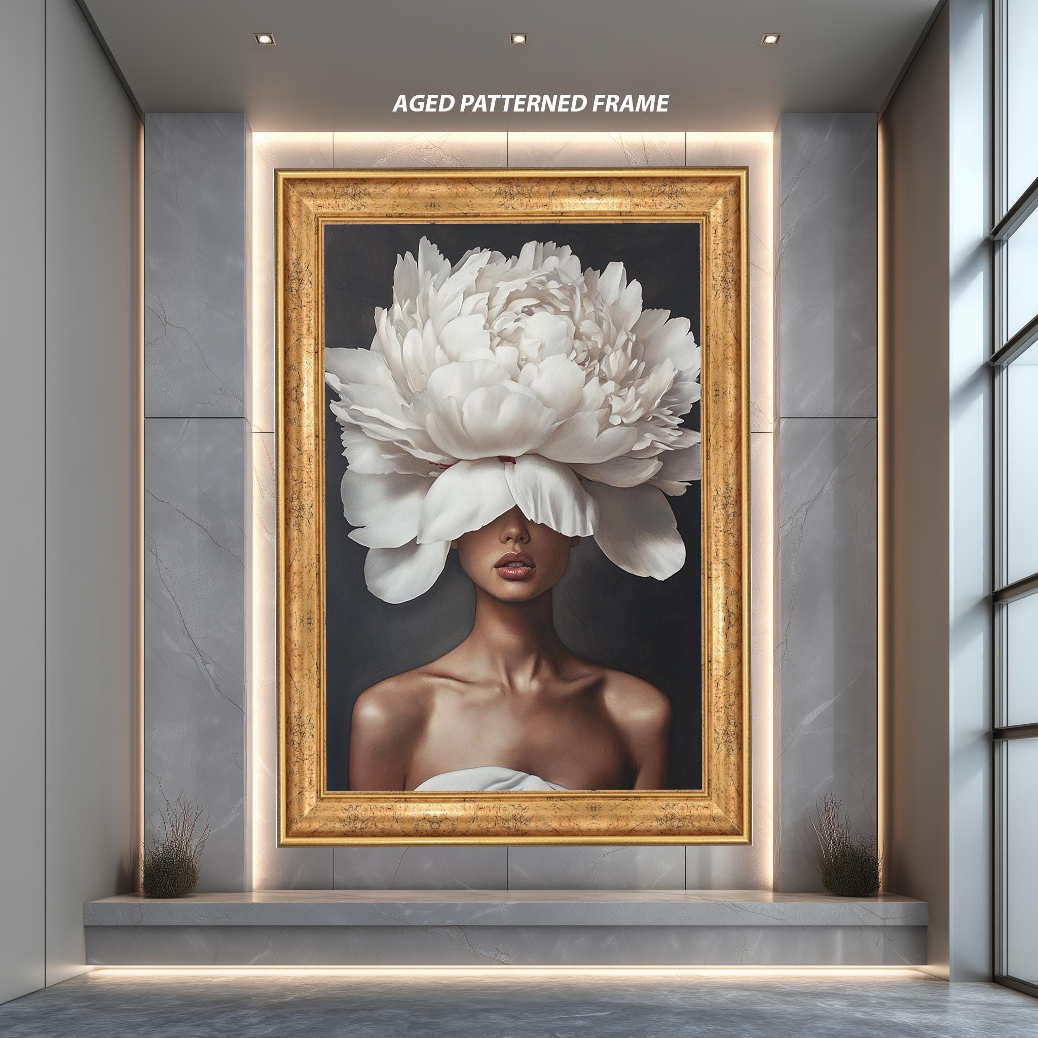 White Flower Crown Canvas | Modern Portrait Art - Elegant Feminine Wall Decor