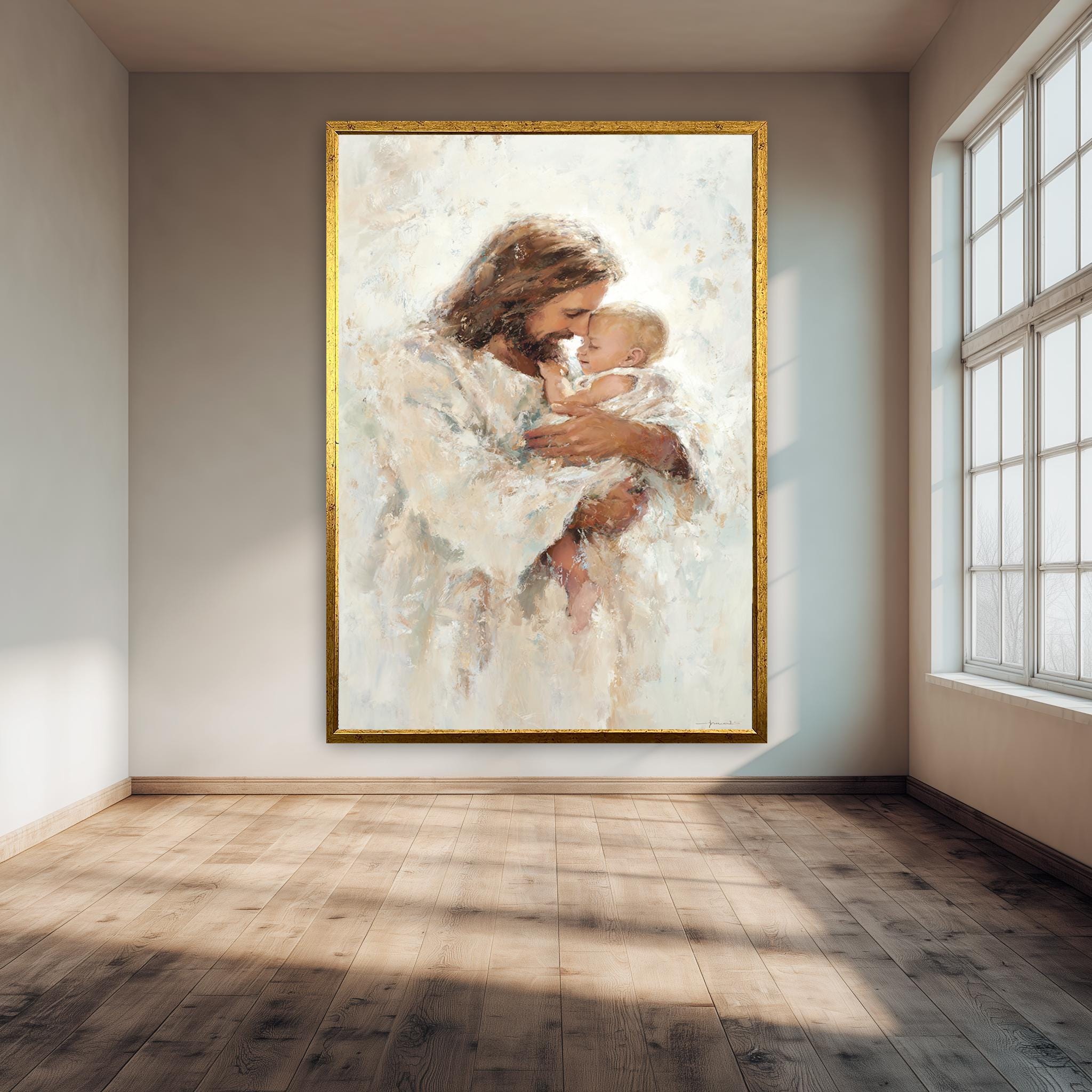 Jesus Holding Baby Art – Christian Nursery Decor | Spiritual Wall Art, Baptism Gift
