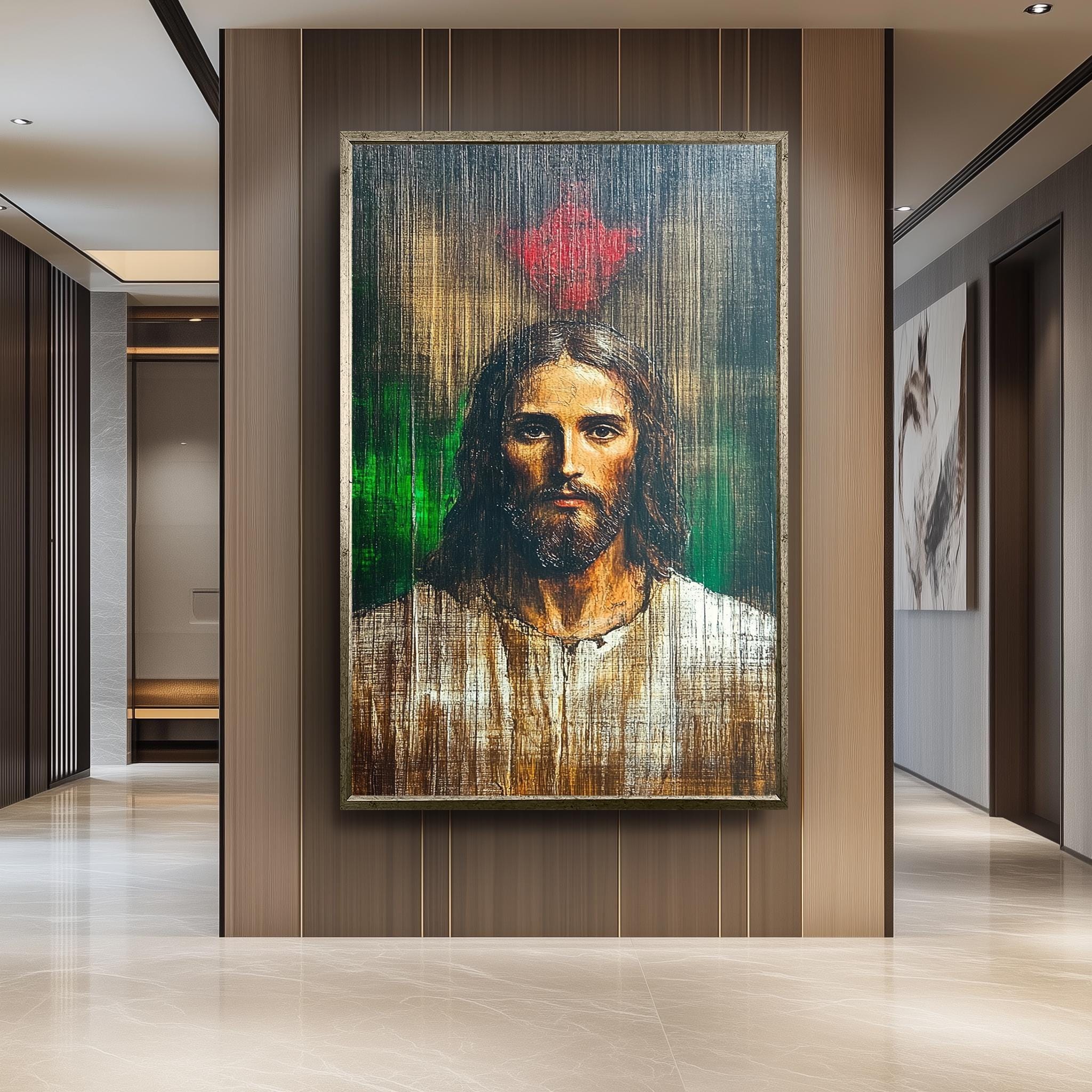 Sacred Heart Jesus Canvas | Rustic Vintage Christian Wall Decor - Textured Faith Art