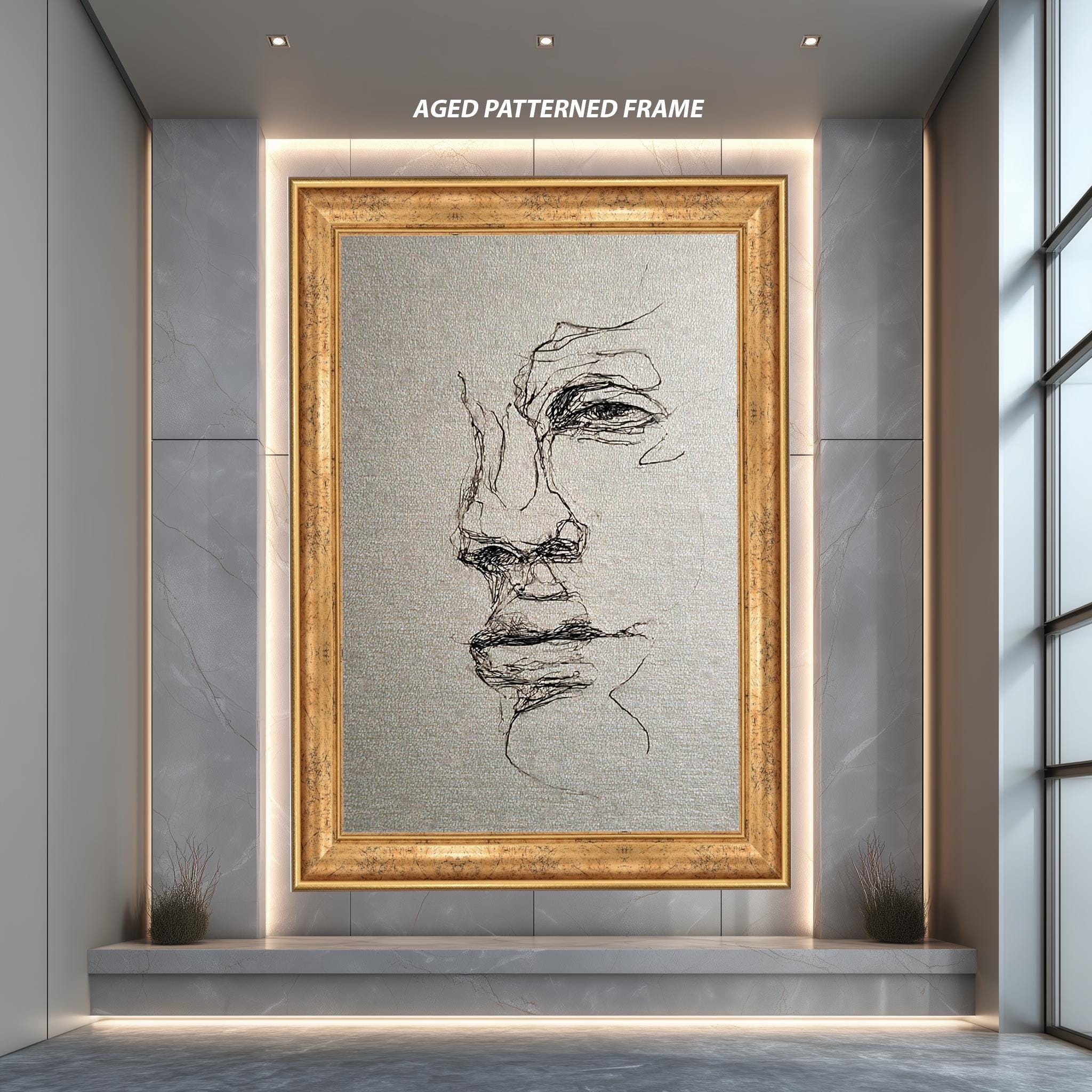 Abstract Line Art Portrait | Textured Ink Drawing on Gallery Wrapped Canvas