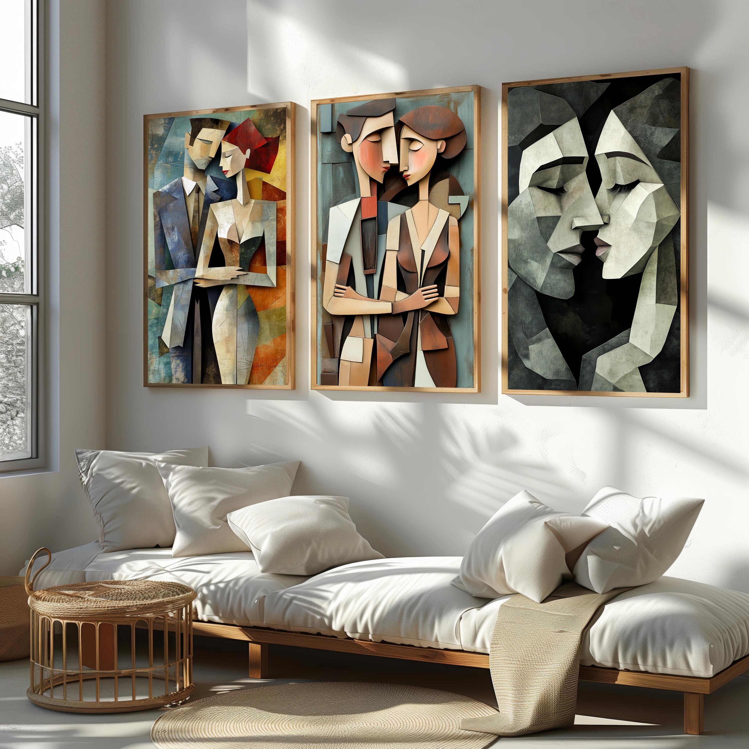 Cubist Couple Canvas - Modern Wall Art Set | Abstract Geometric Painting