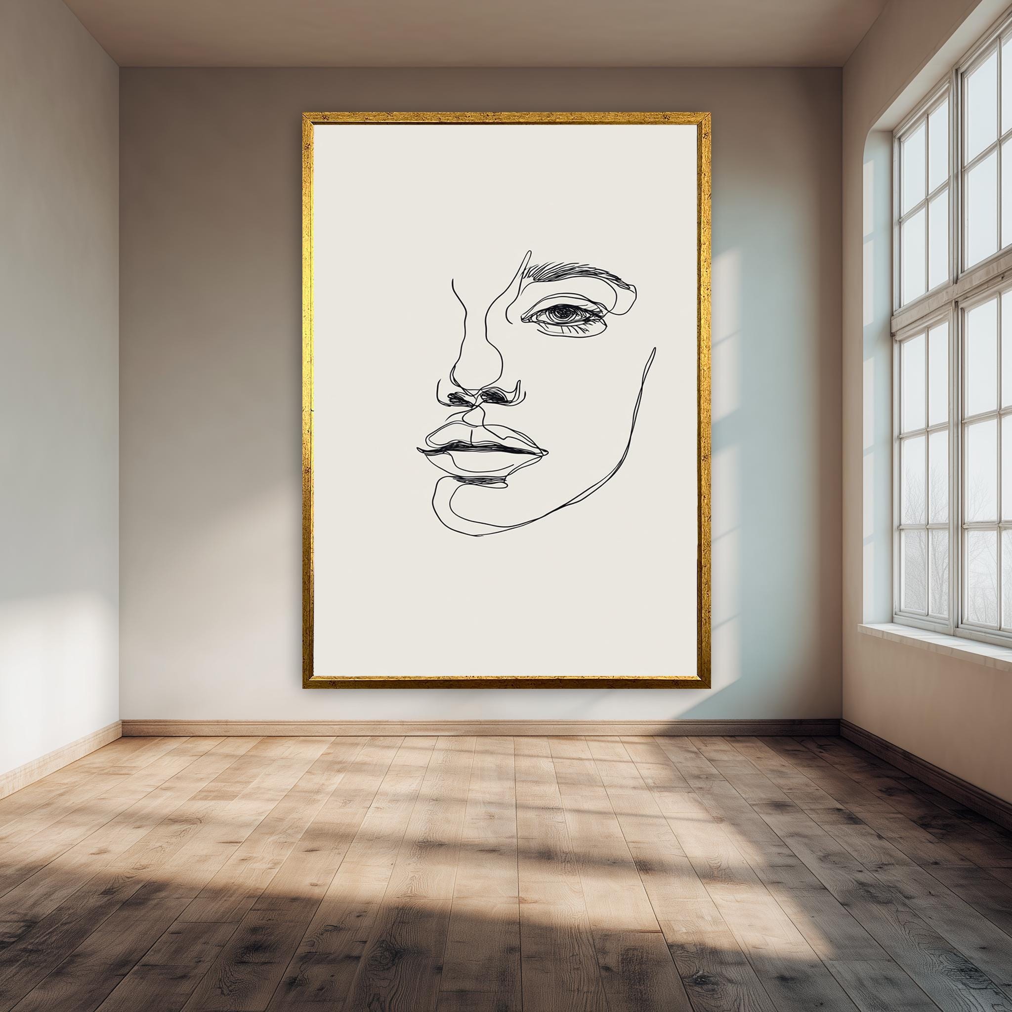 Abstract Face Wall Art – Minimalist Line Drawing Canvas for Modern Wall Decor