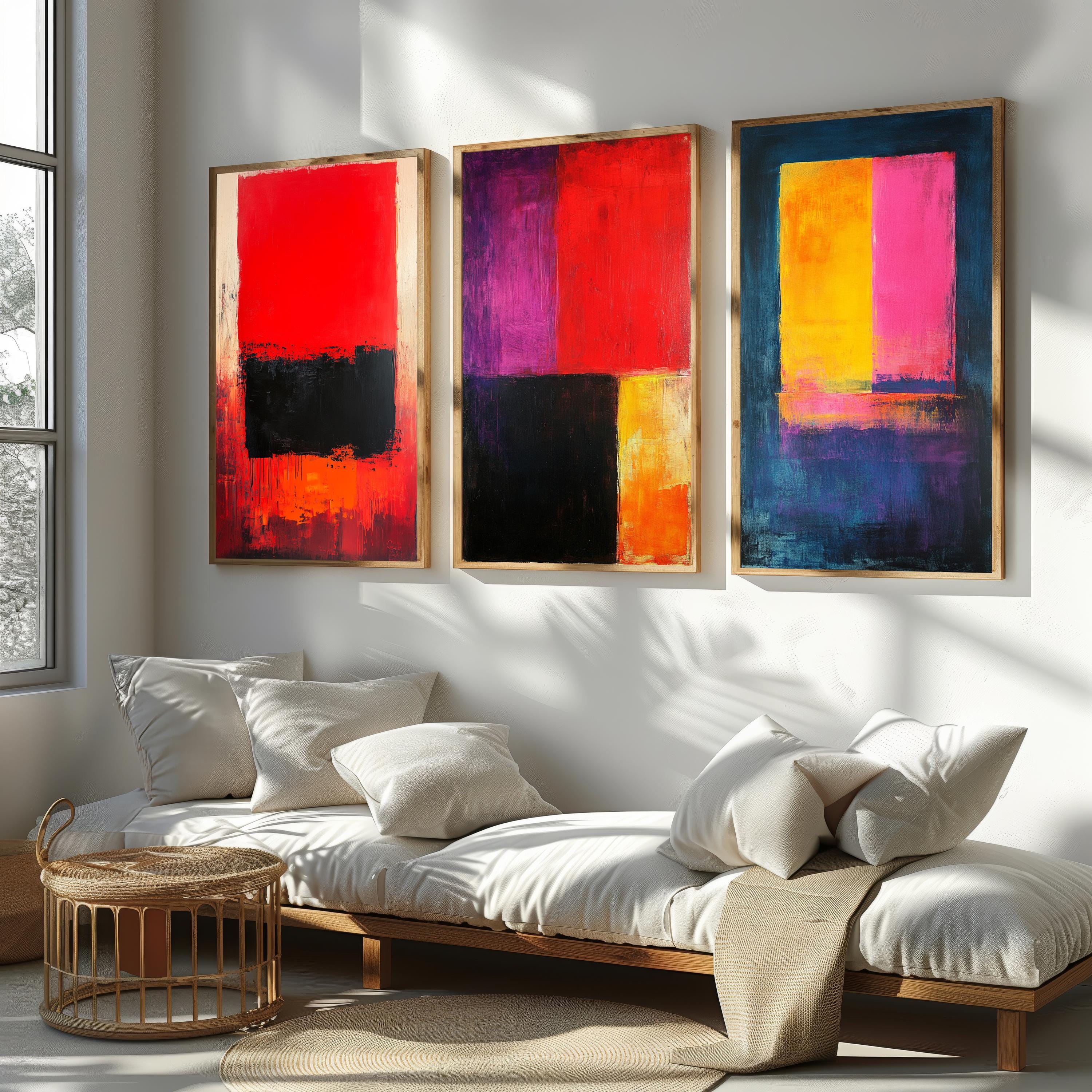 Abstract Color Block Art - Modern Geometric Canvas Print Set of 3 | Minimalist Wall Decor
