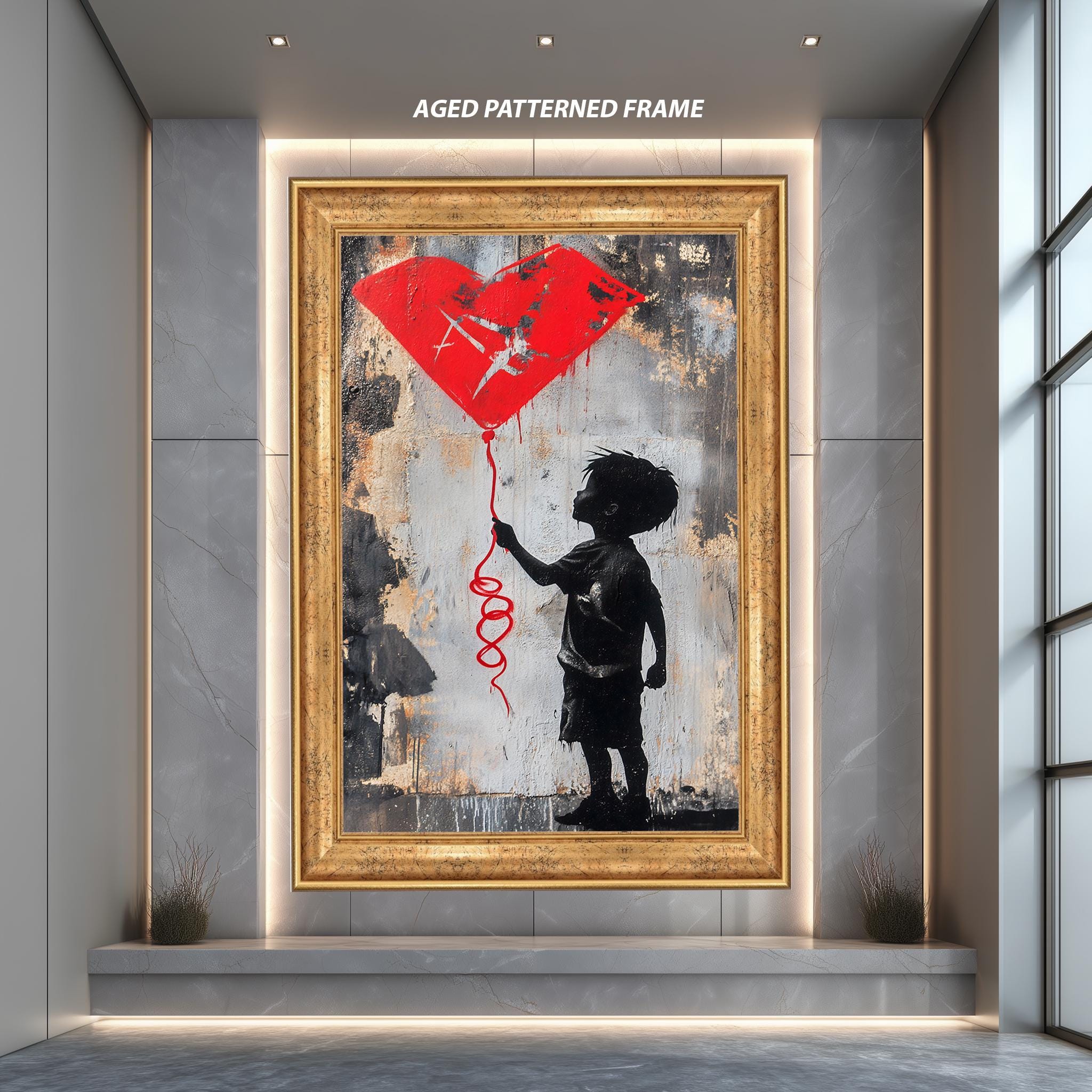 Street Art Canvas Print – Urban Wall Art | Boy with Red Kite, Modern Loft Poster