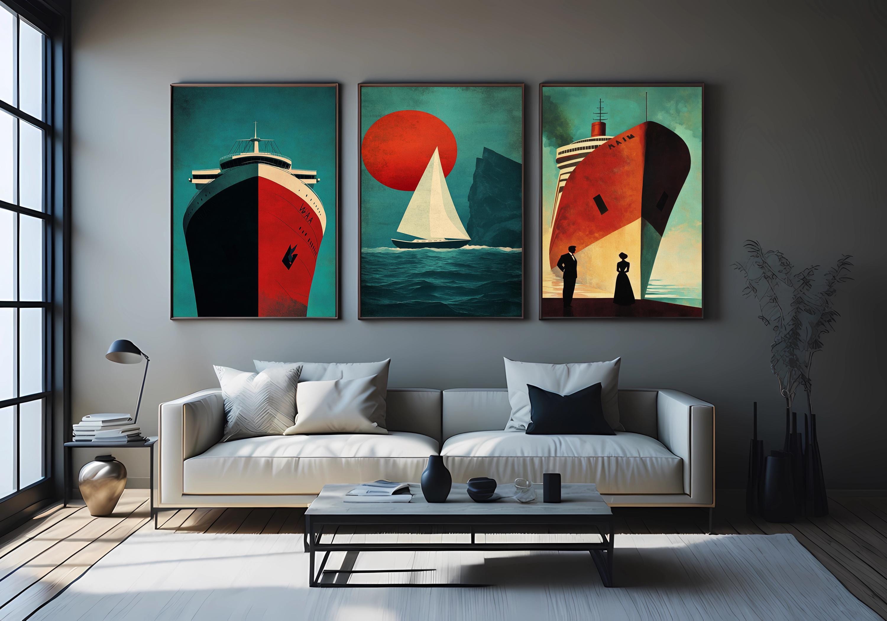Nautical Ship Canvas Art | Retro Ocean Wall Decor - Vintage Maritime Prints