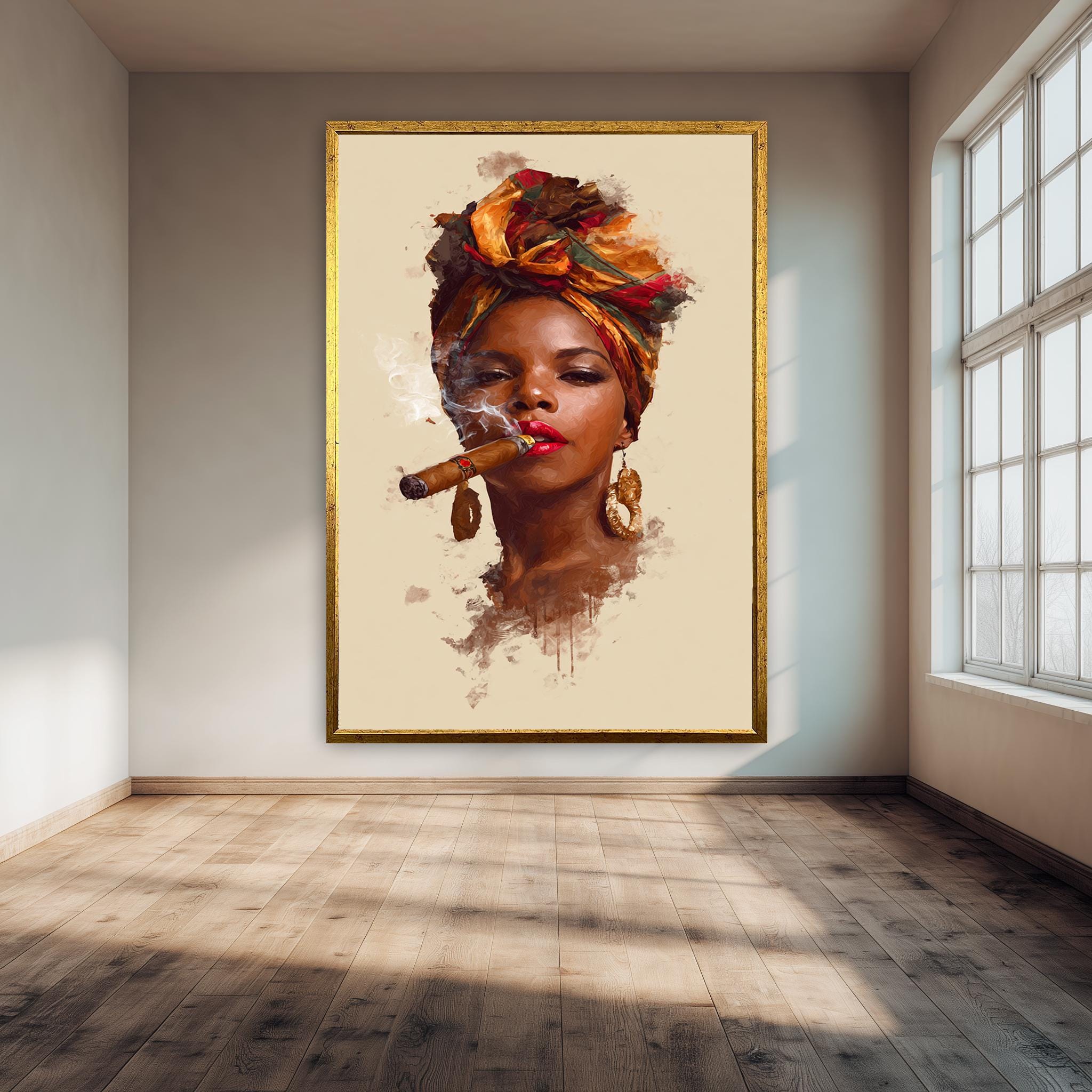 Afro Woman Wall Art – Bold Female Artwork, Colorful Headwrap Print Canvas