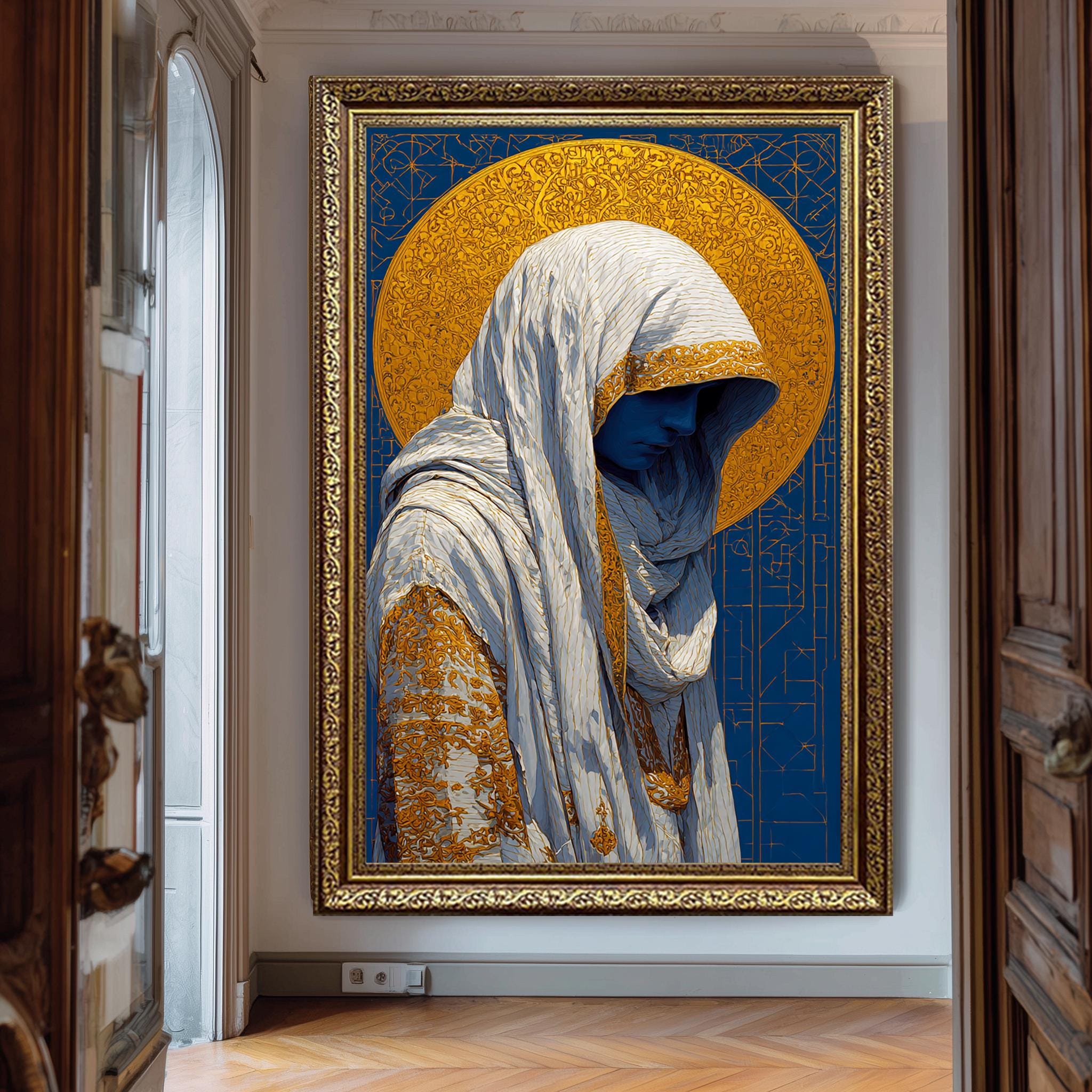 Virgin Mary Art Print – Modern Madonna Artwork | Gold Halo Poster & Catholic Wall Art