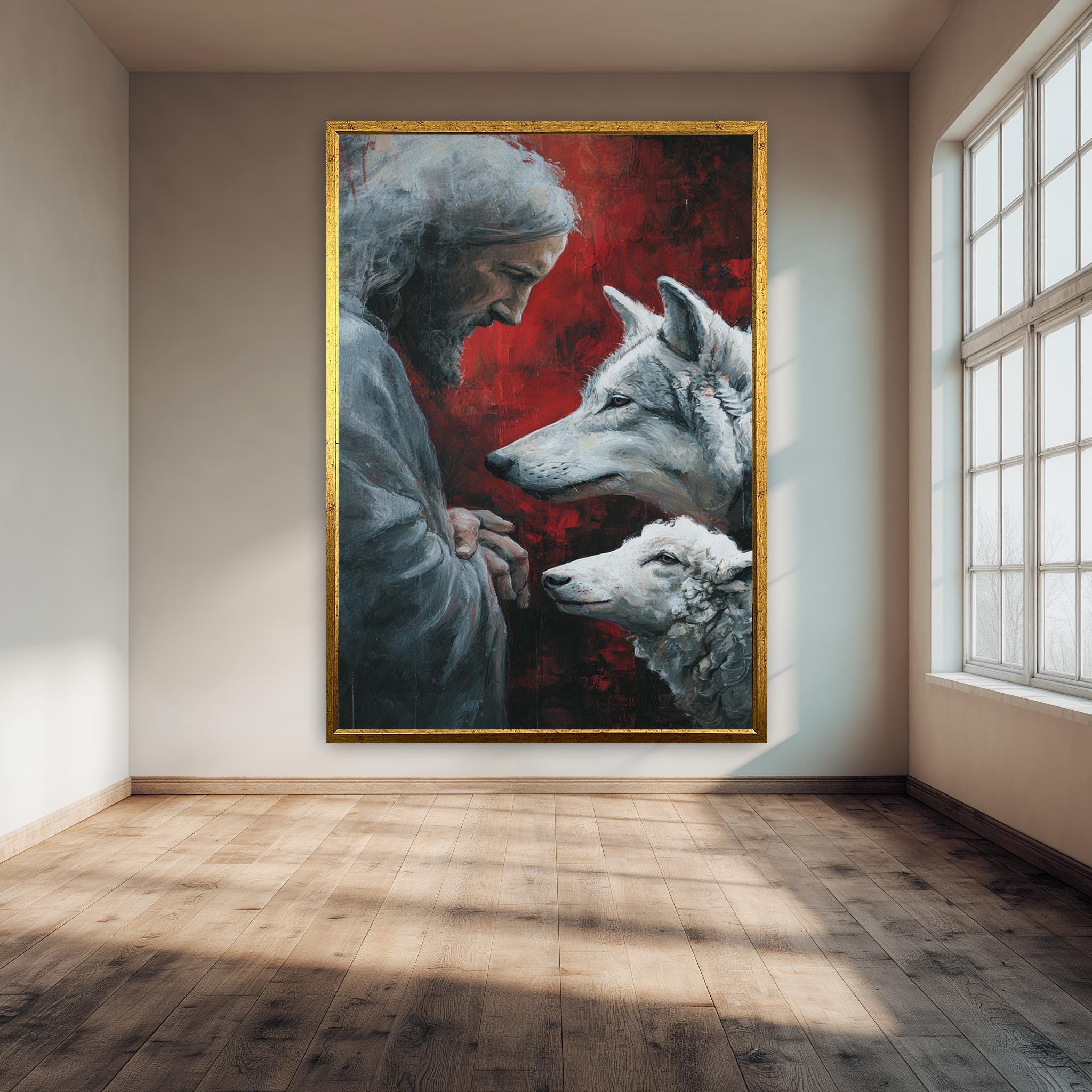 Jesus Canvas Wall Art – Sacred Lamb Painting | Religious Canvas Print for Living Room