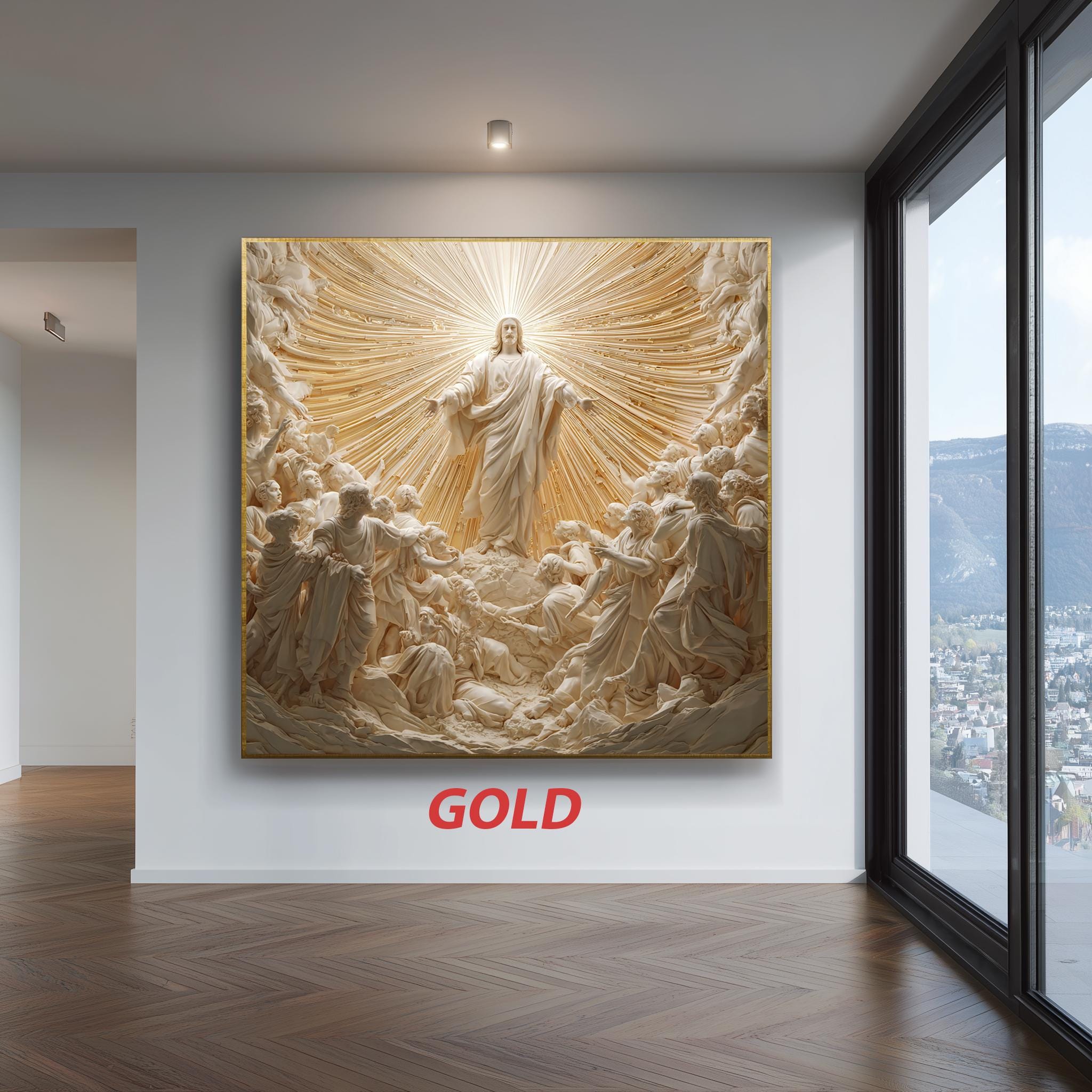 Christian Wall Art – Jesus Ascension Print with Holy Light and Divine Love Symbol