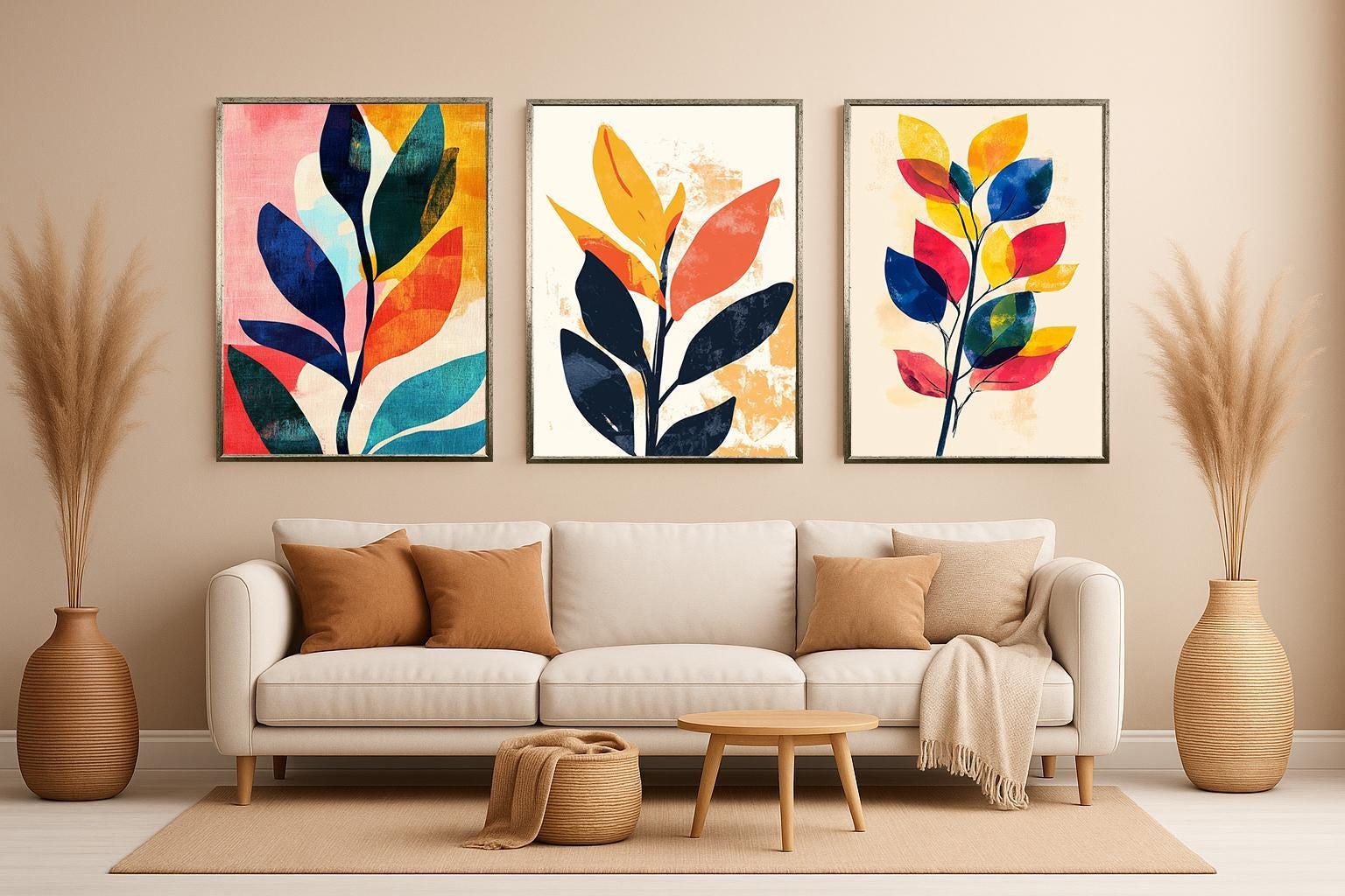 Botanical Wall Art – Abstract Leaf Prints | Modern Wall Decor for Japandi Home
