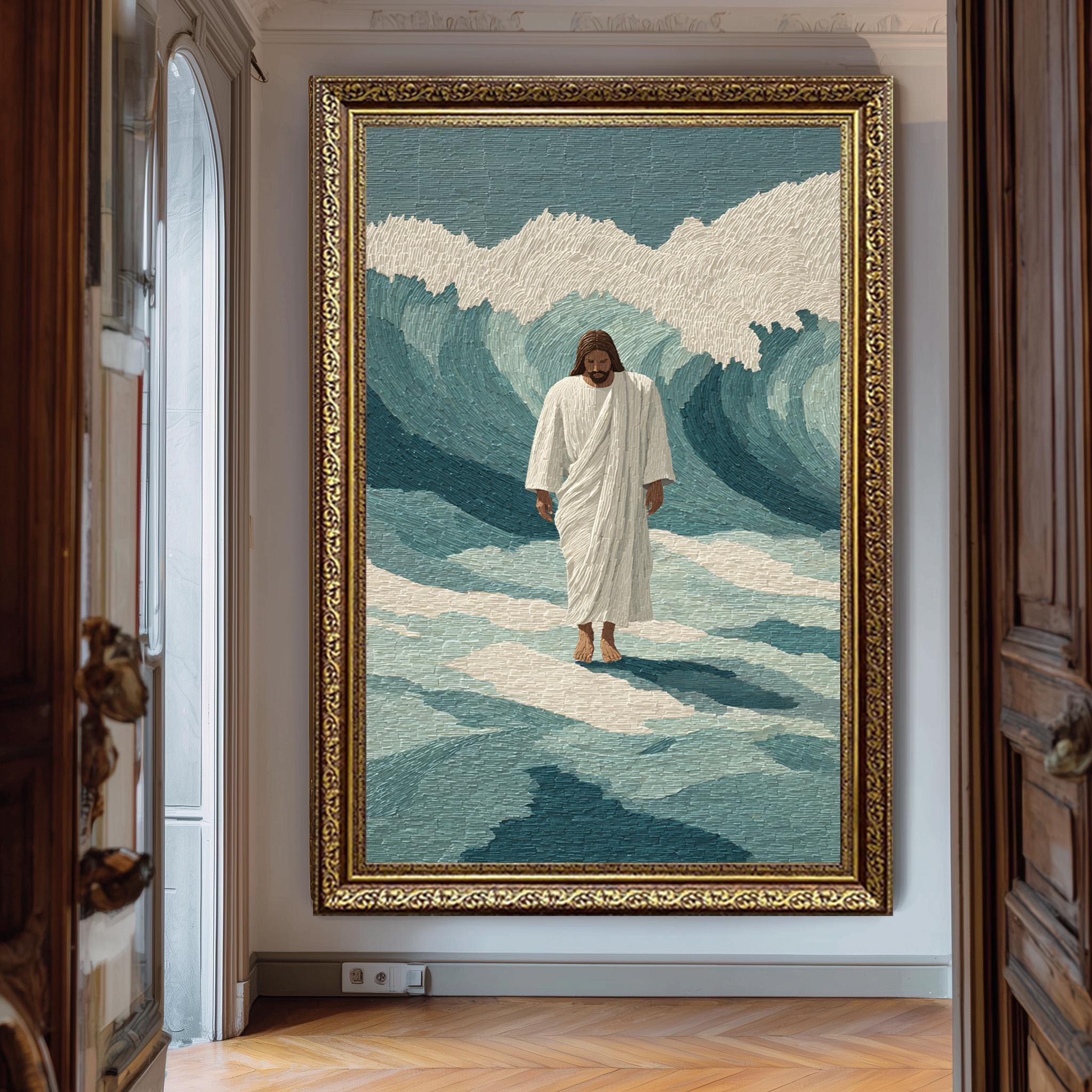 Modern Christian Art - Jesus Walking Print | Abstract Religious Canvas Decor