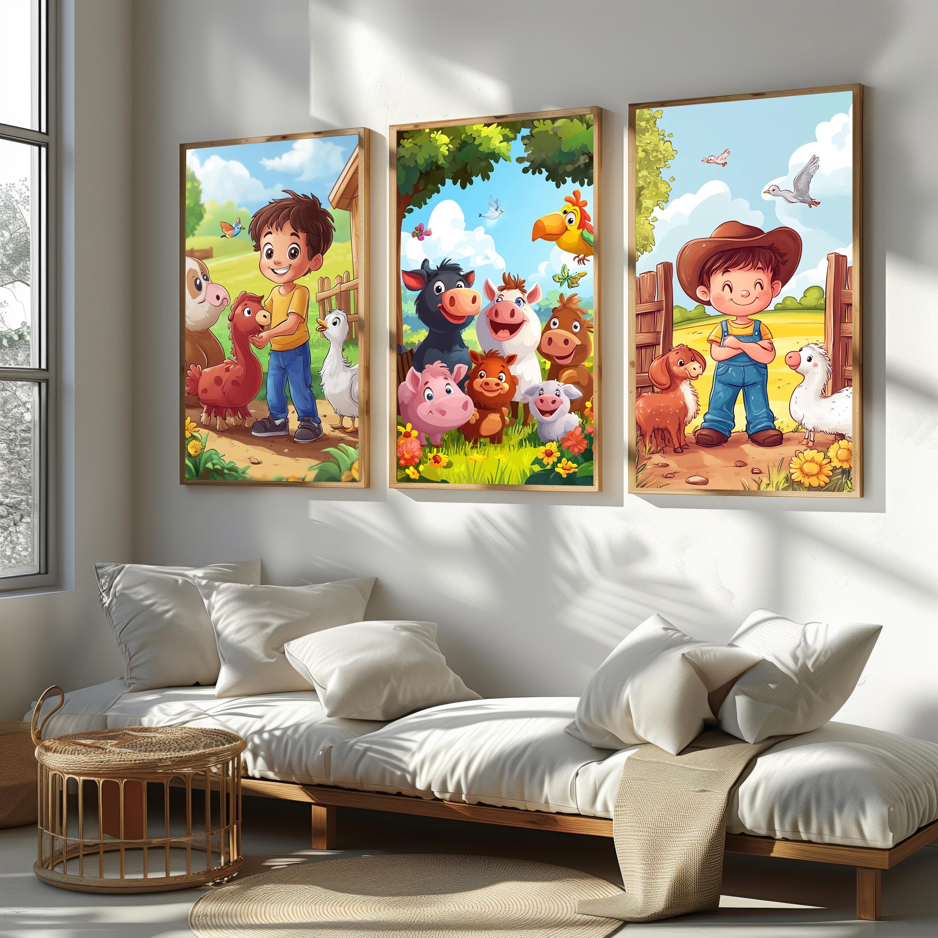 Farm Animal Nursery Prints – Cute Cartoon Nursery Art Set | Baby Room Wall Decor