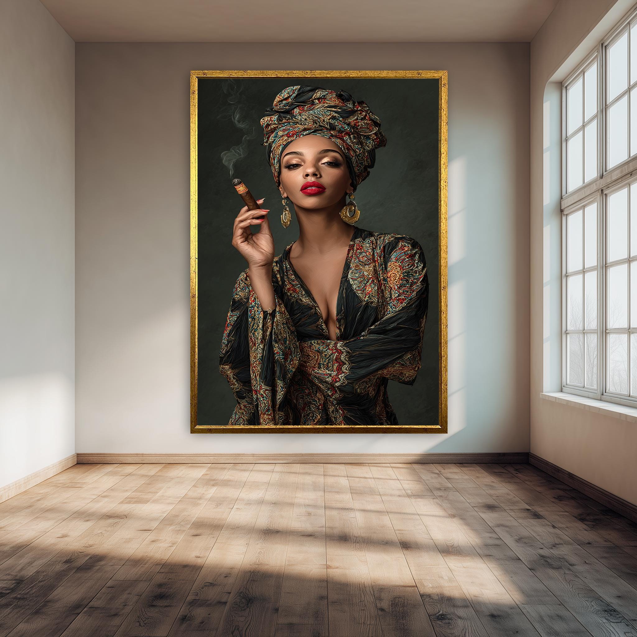 Afro Woman Canvas Art – Bold Fashion Portrait | Luxury Wall Print, Modern Black Decor