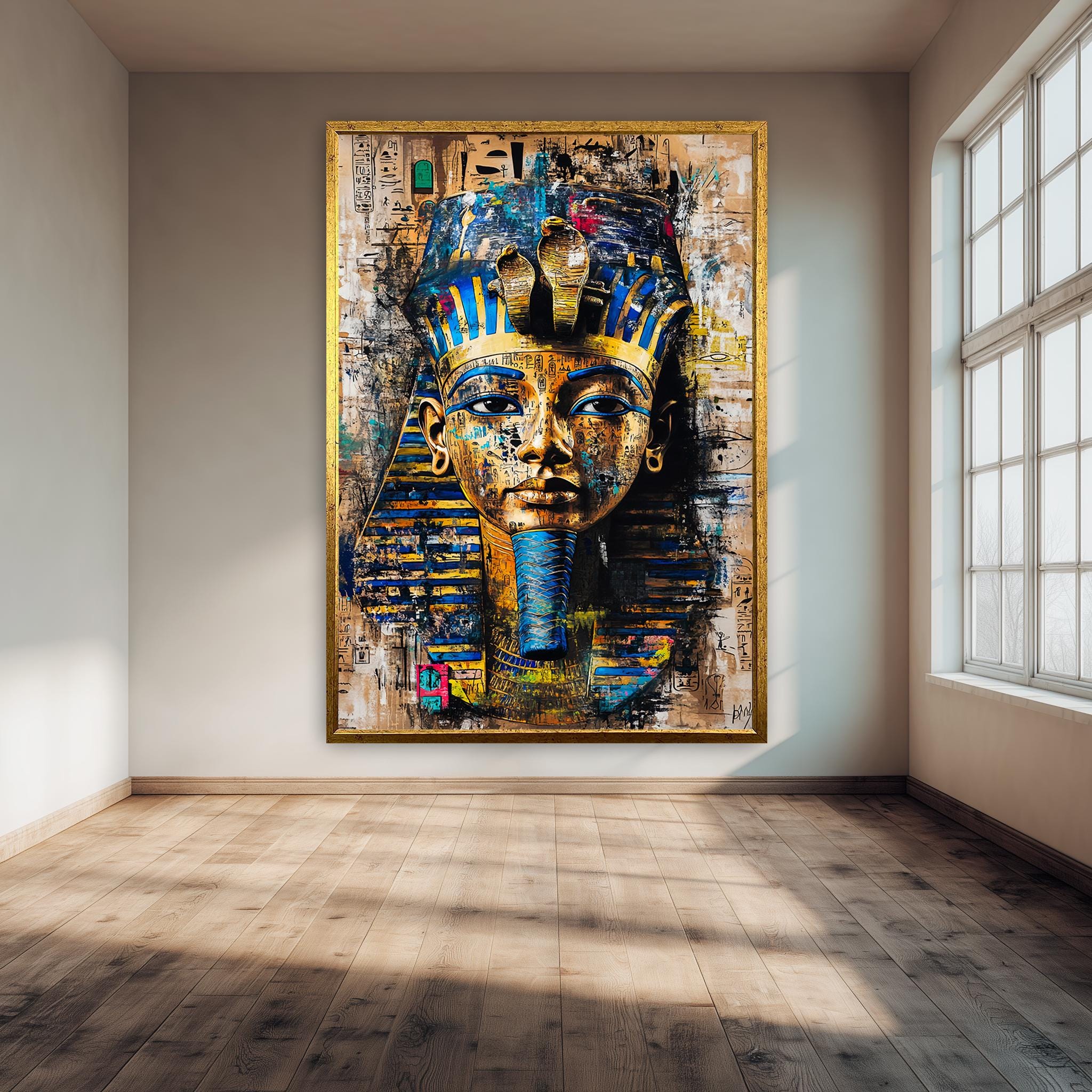 Egyptian Street Art Canvas - Pharaoh Canvas Print | Tutankhamun Wall Art, Bold History Artwork