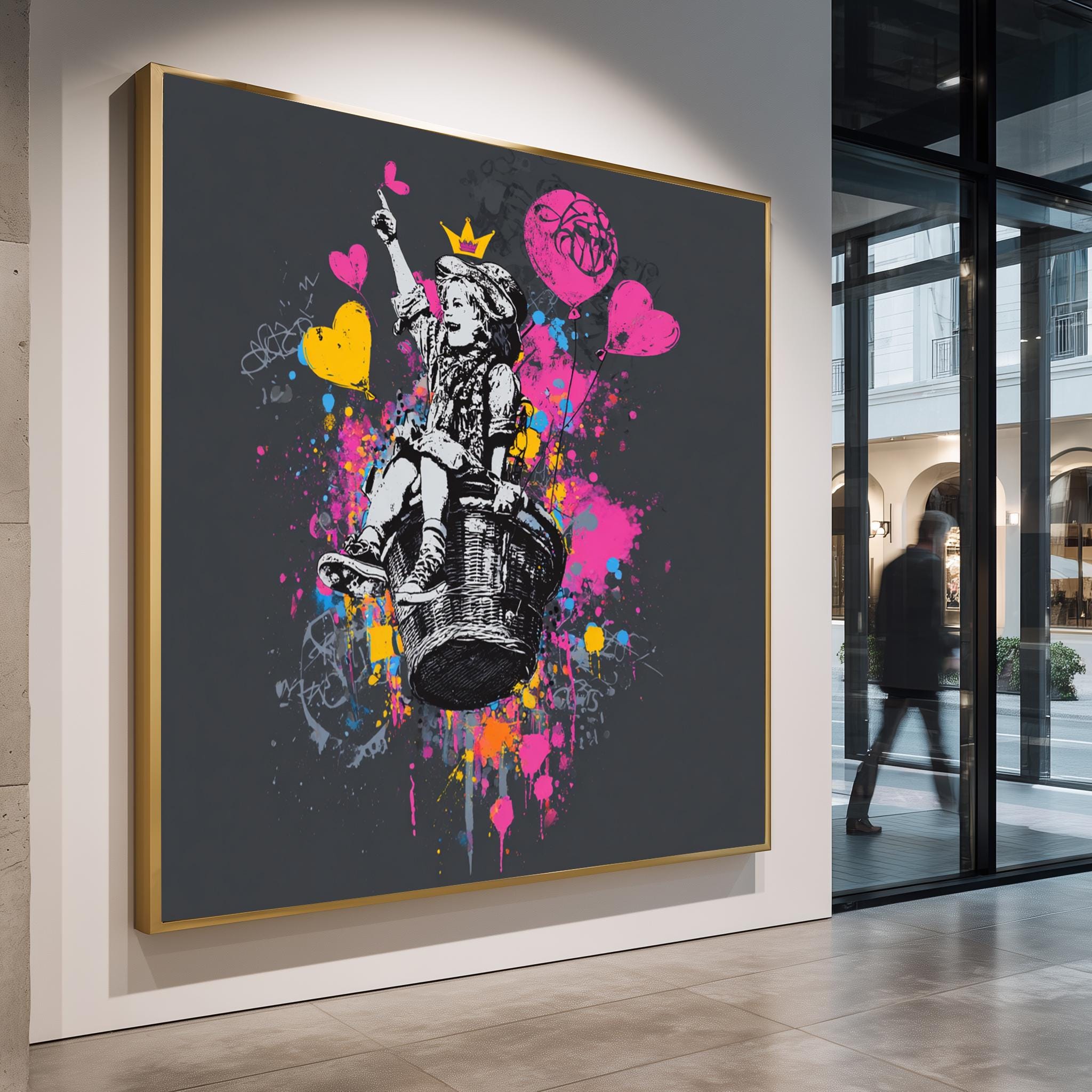 Graffiti Art Print – Color Splash Balloon Girl Street Art Decor for Kids Rooms