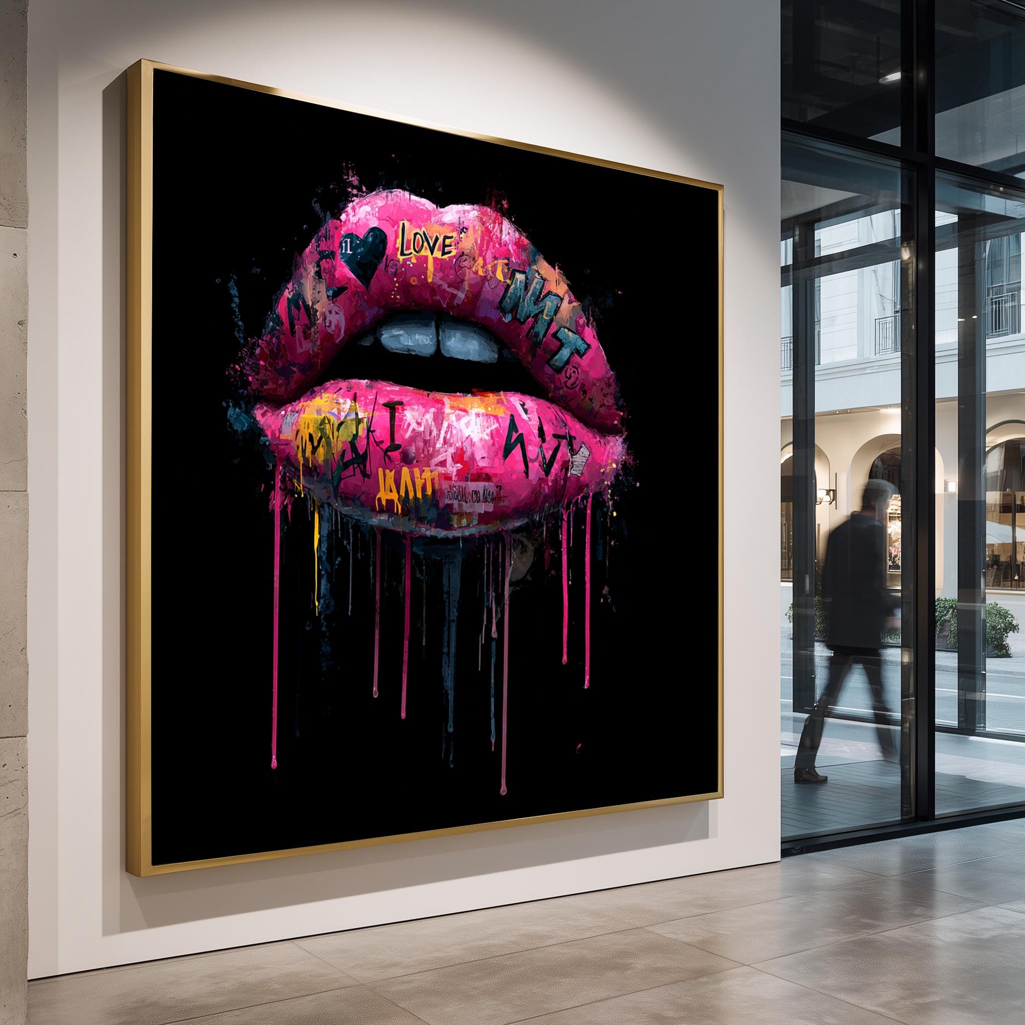 Graffiti Lips Print – Bold Pop Art Wall Art with Neon Drips for Edgy Decor