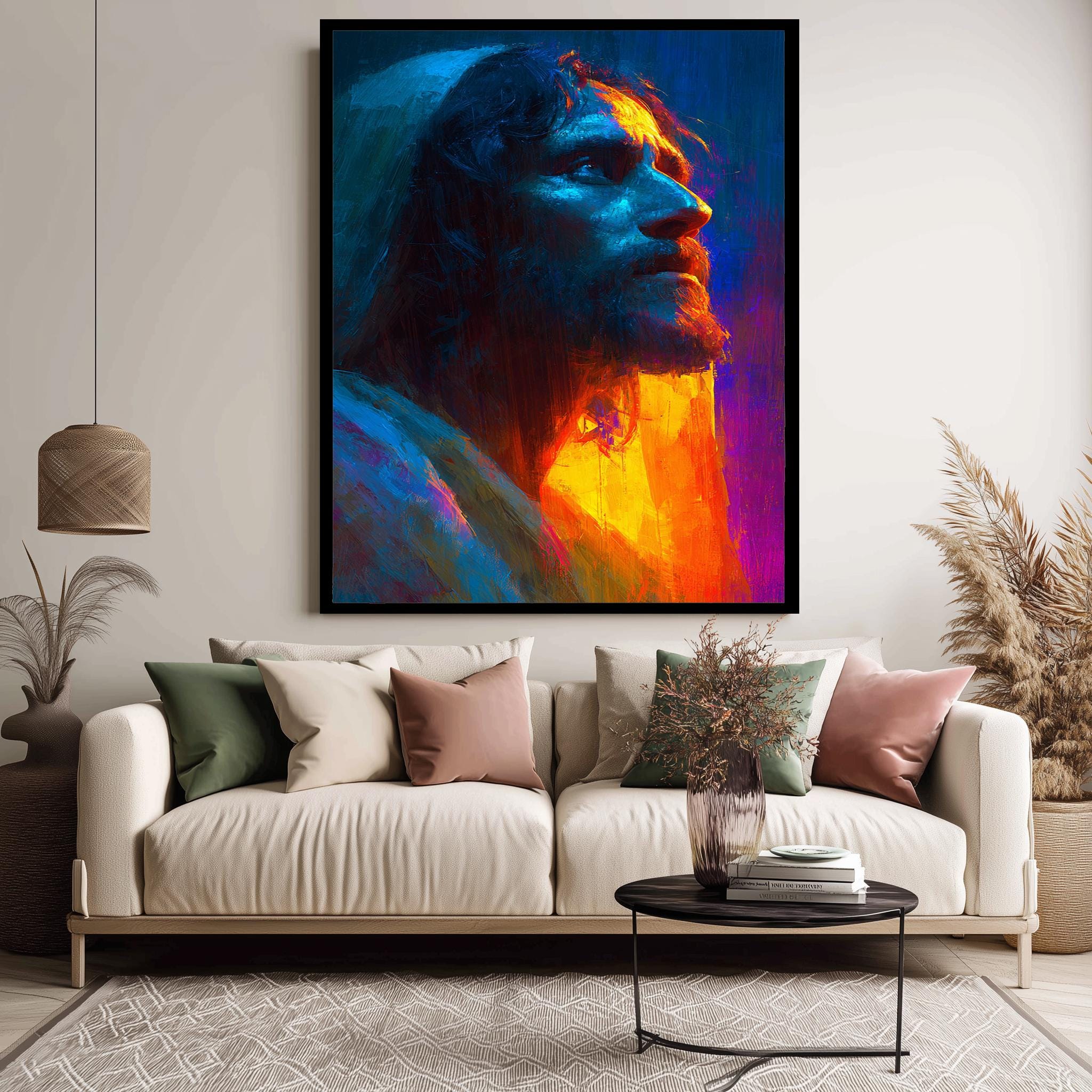 Jesus Christ Portrait Print - Modern Christian Wall Art | Abstract Religious Canvas