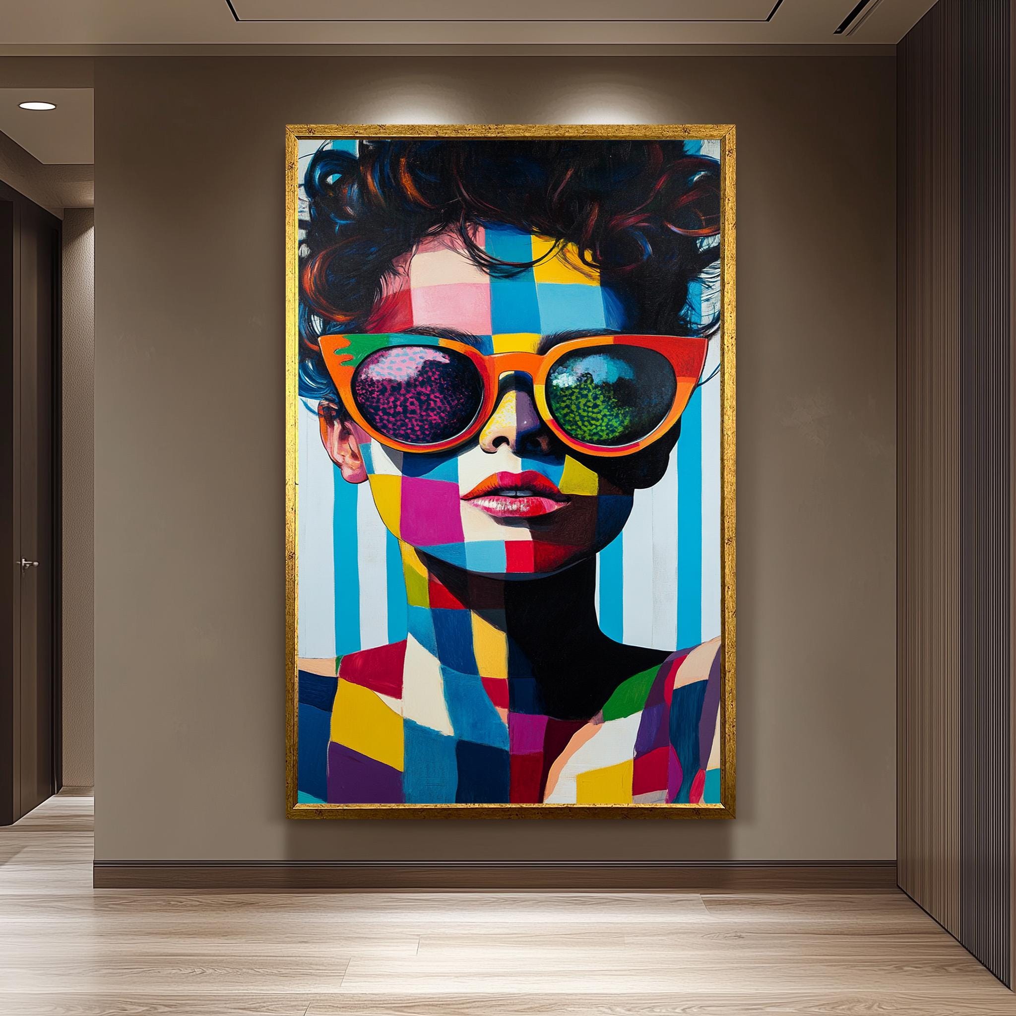 Geometric Pop Art Wall - Bold Color Block Canvas with Fashion Portrait Art