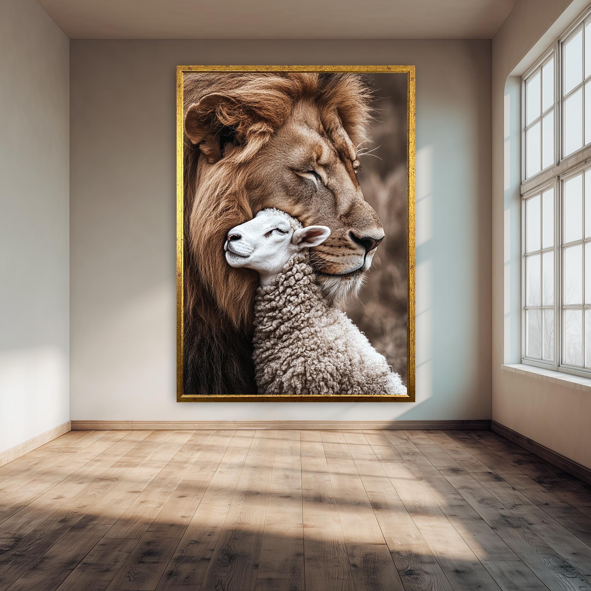 Lion And Lamb Canvas | Peaceful Animal Wall Art – Inspirational Home Decor