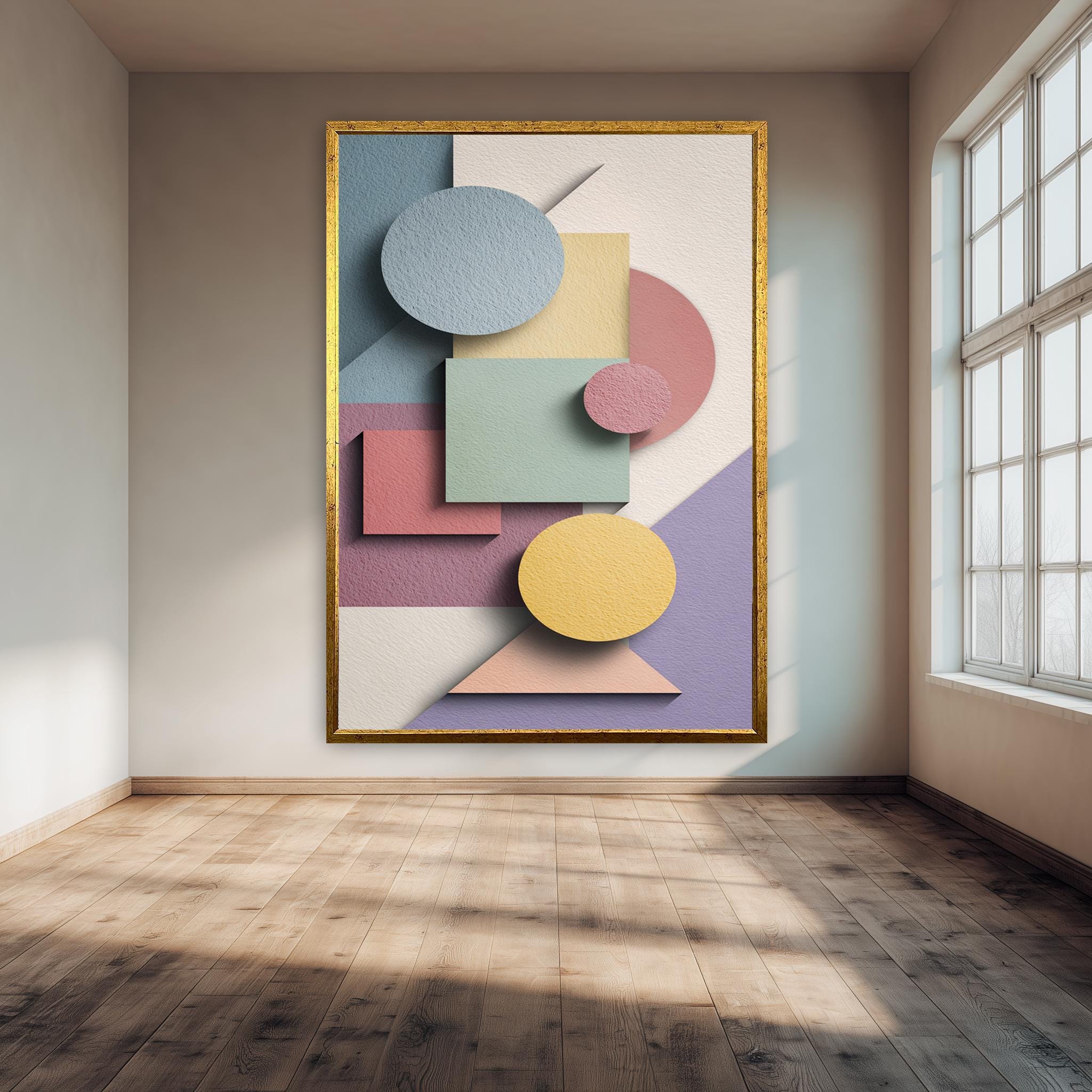 Pastel Geometric Wall Art – Modern Minimalist Decor | Textured Abstract Canvas Print