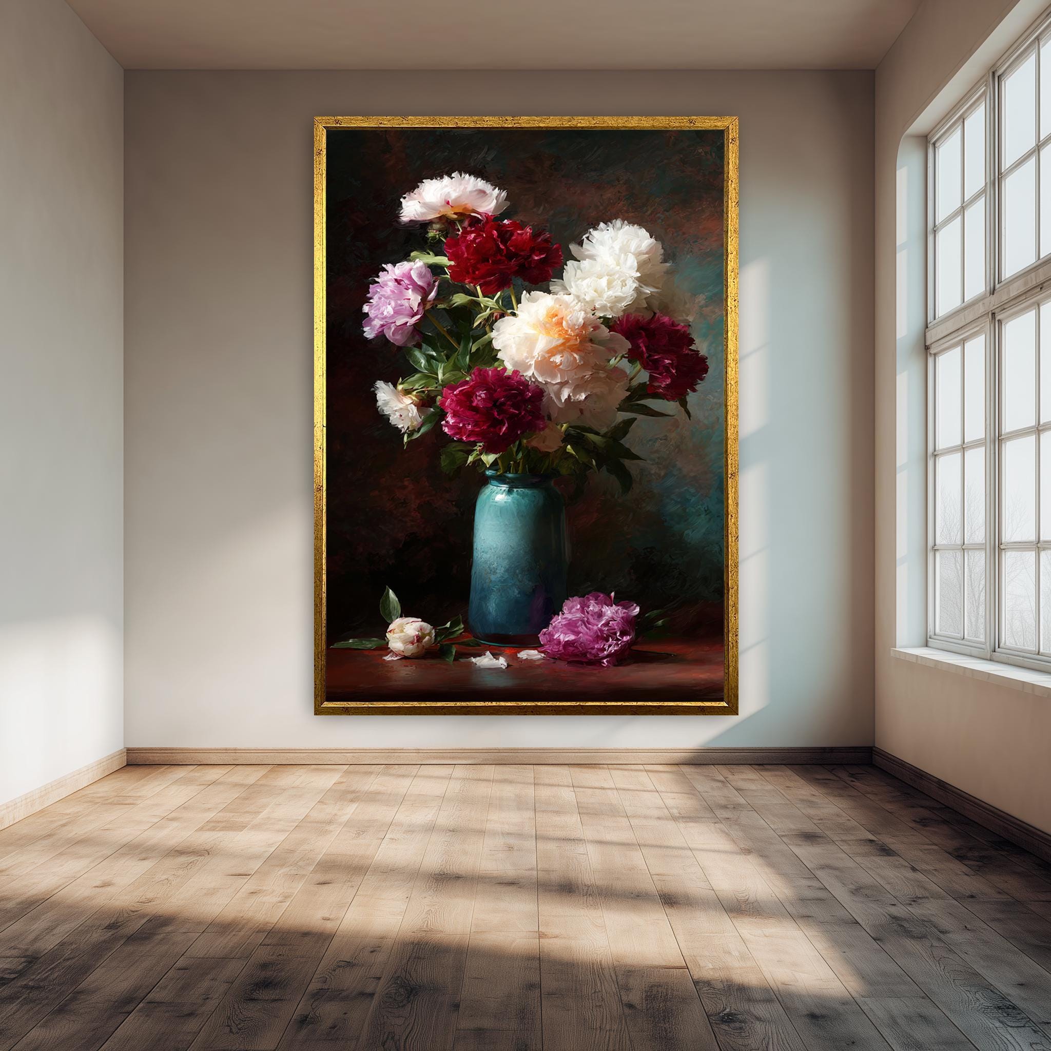 Vintage Peony Bouquet Print – Classic Botanical Wall Decor | Floral Still Life Art