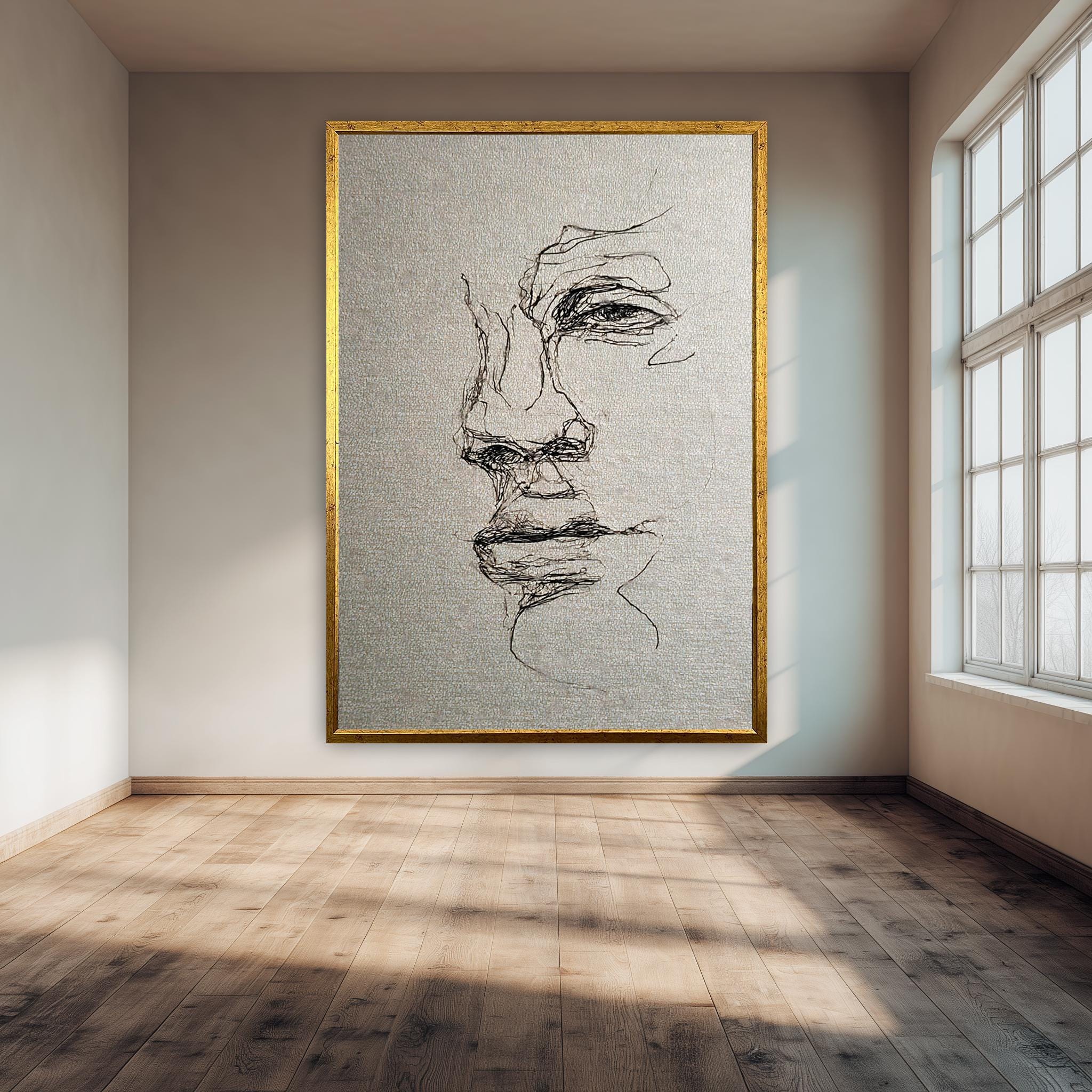 Abstract Line Art Portrait | Textured Ink Drawing on Gallery Wrapped Canvas