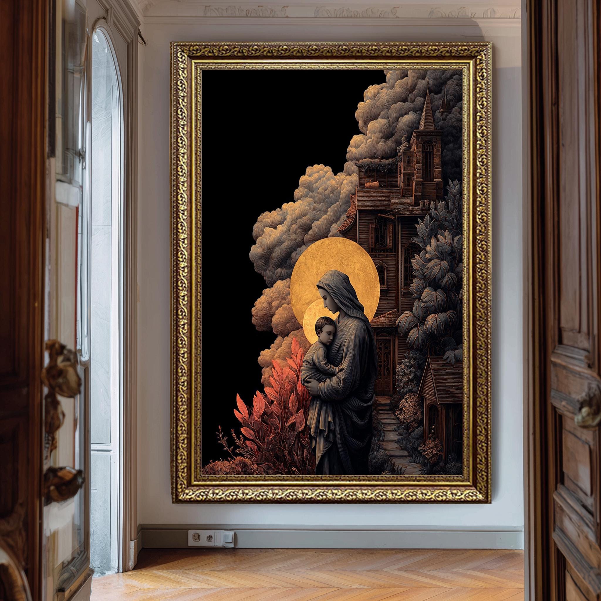 Holy Mother and Child Art Print – Sacred Love Poster | Christian Wall Decor