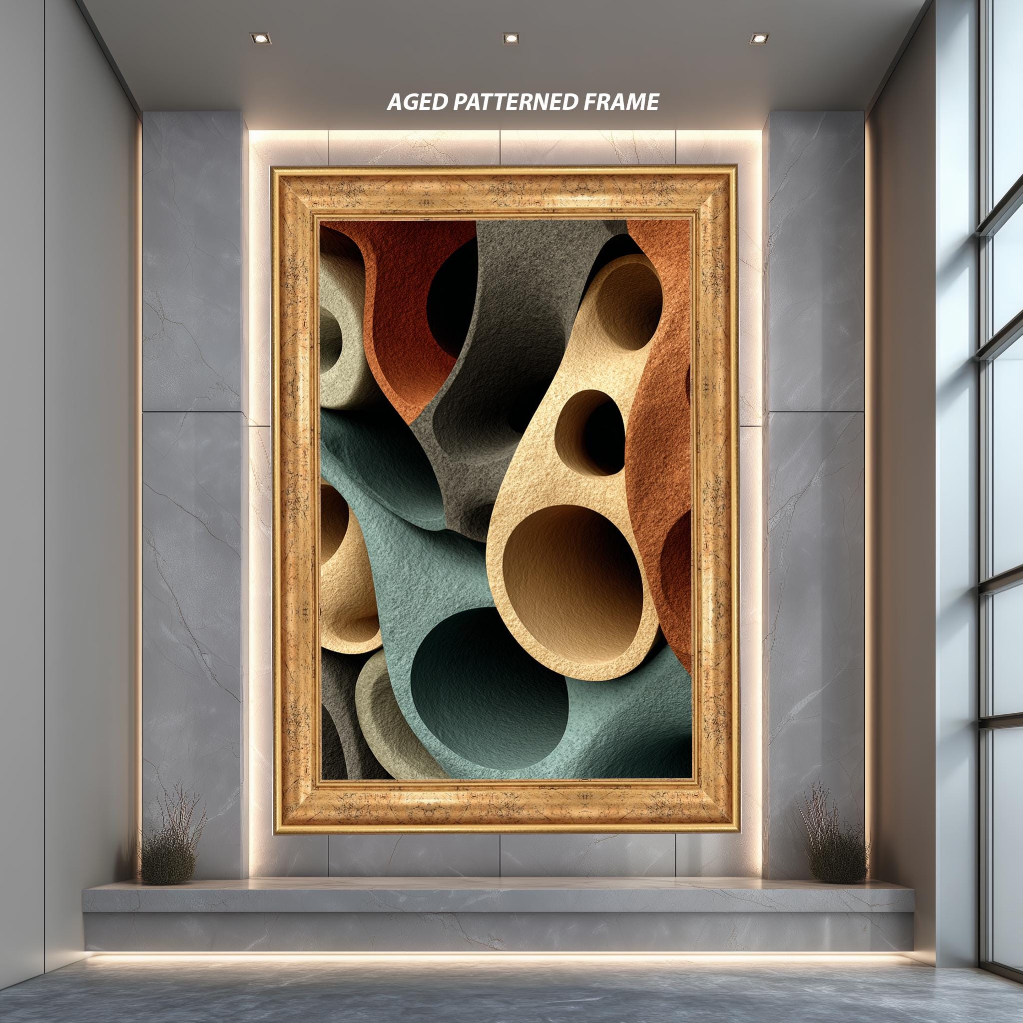 Modern Abstract Wall Art – 3D Abstract Print with Organic Shapes & Earth Tone Artwork