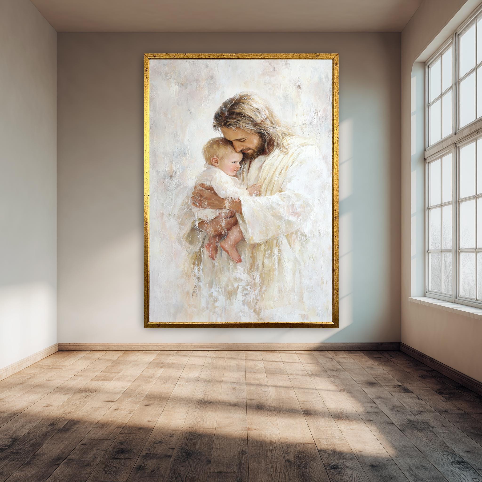 Jesus Holding Baby Art - Christian Wall Decor | Nursery Religious Print Canvas