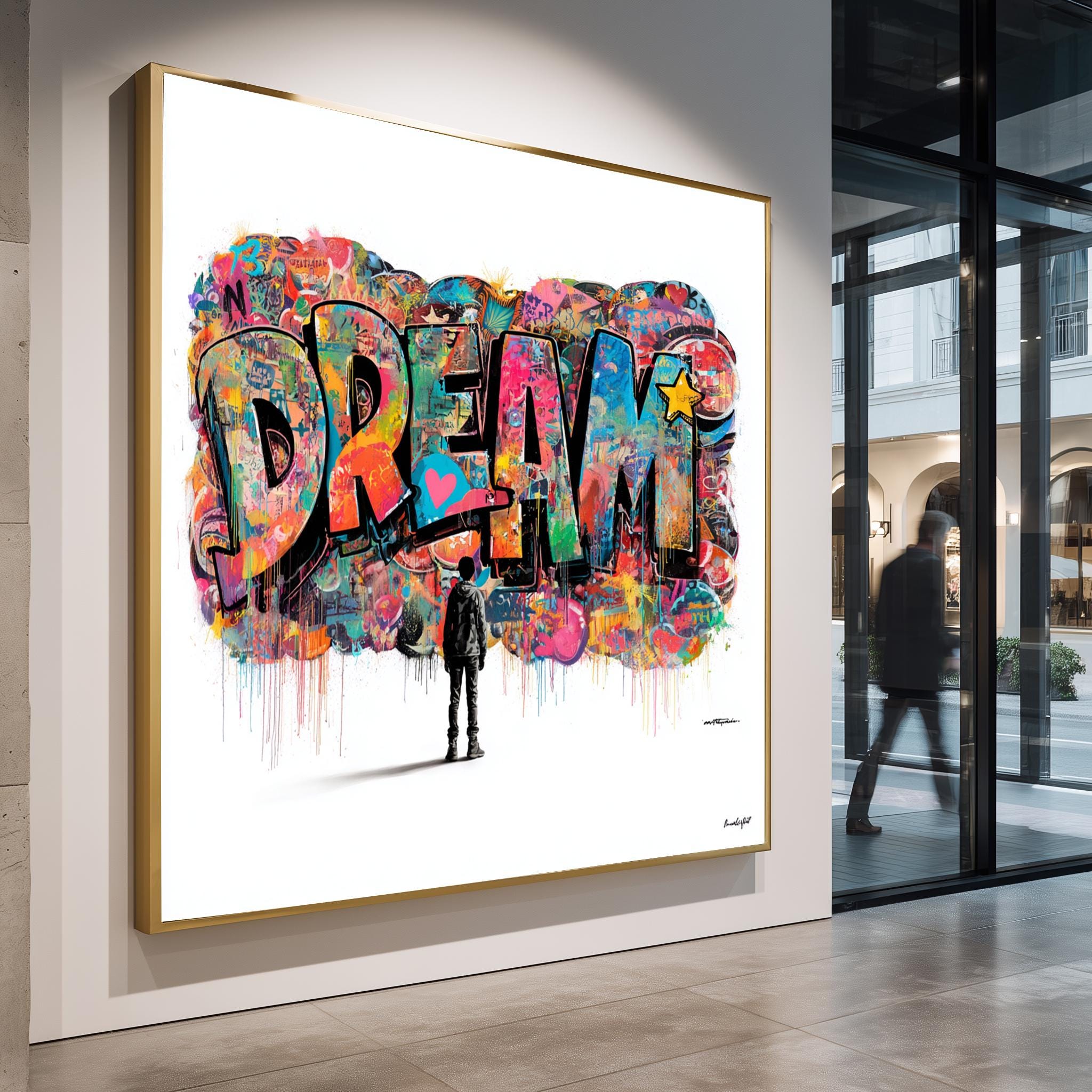 Graffiti Wall Art – Urban Color Splash Inspirational Room Art with Bold Type Design