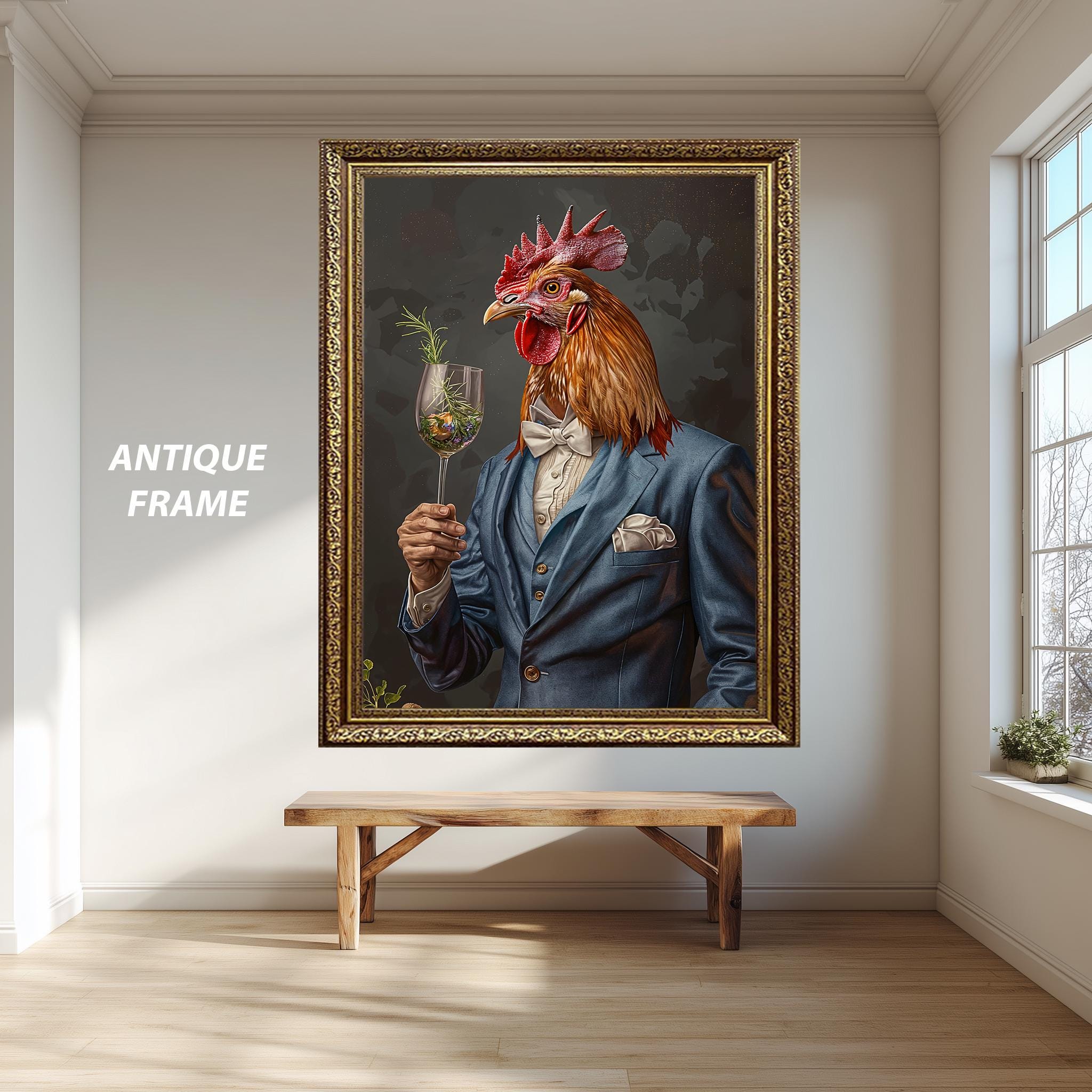 Rooster Wall Art – Blue Suit Rooster Animal Art Print | Quirky Farmhouse Decor