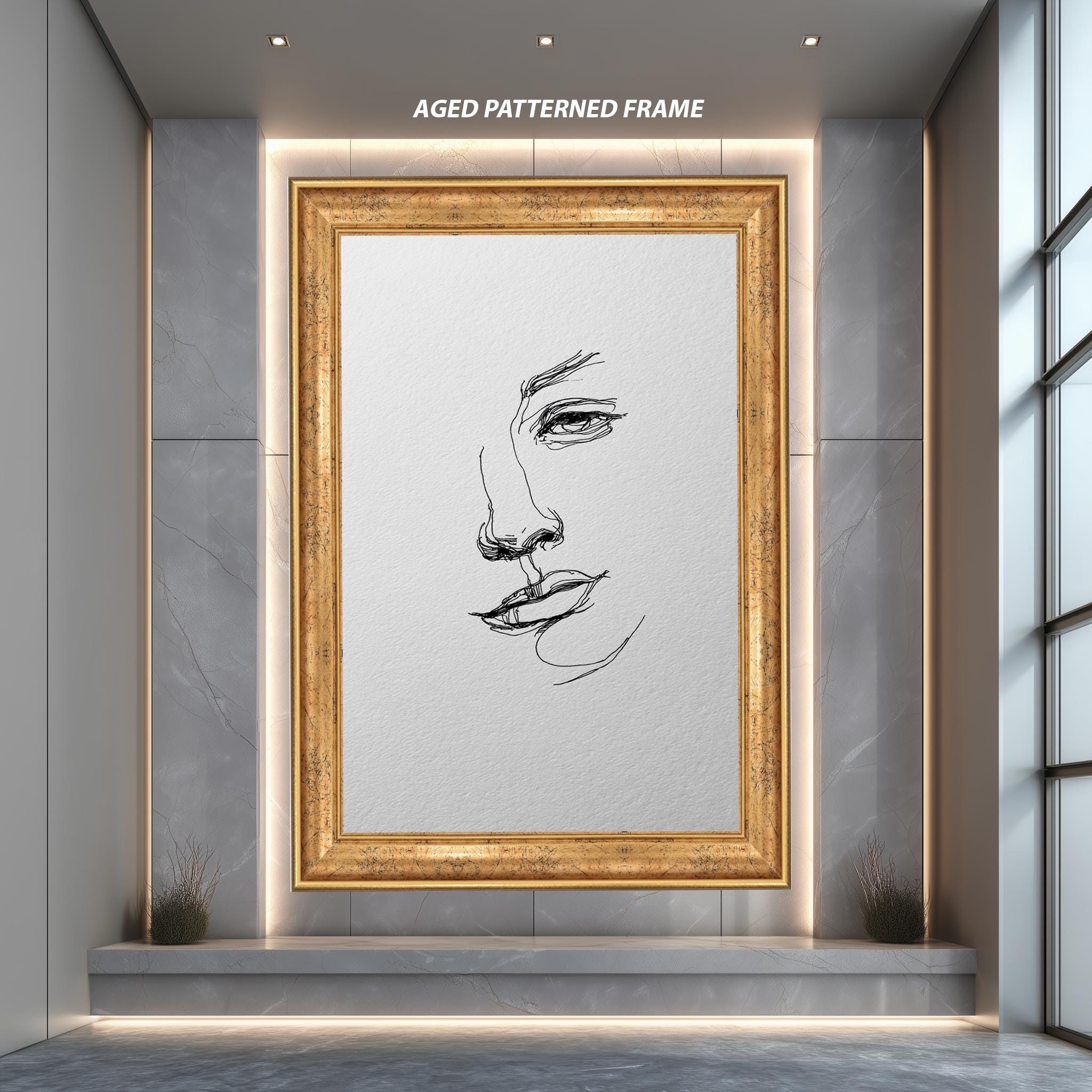 Minimalist Line Art Portrait – Black Ink Drawing on Textured Paper Look | Modern Wall Art