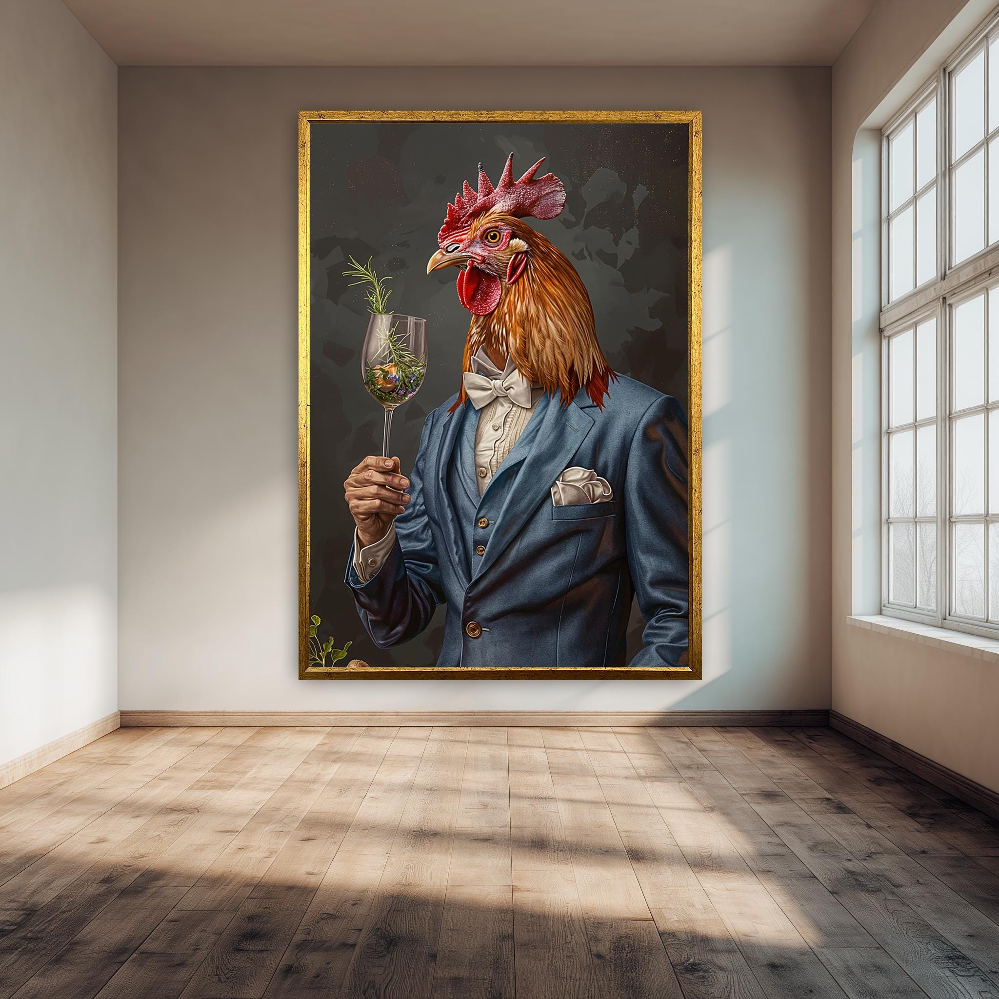 Rooster Wall Art – Blue Suit Rooster Animal Art Print | Quirky Farmhouse Decor