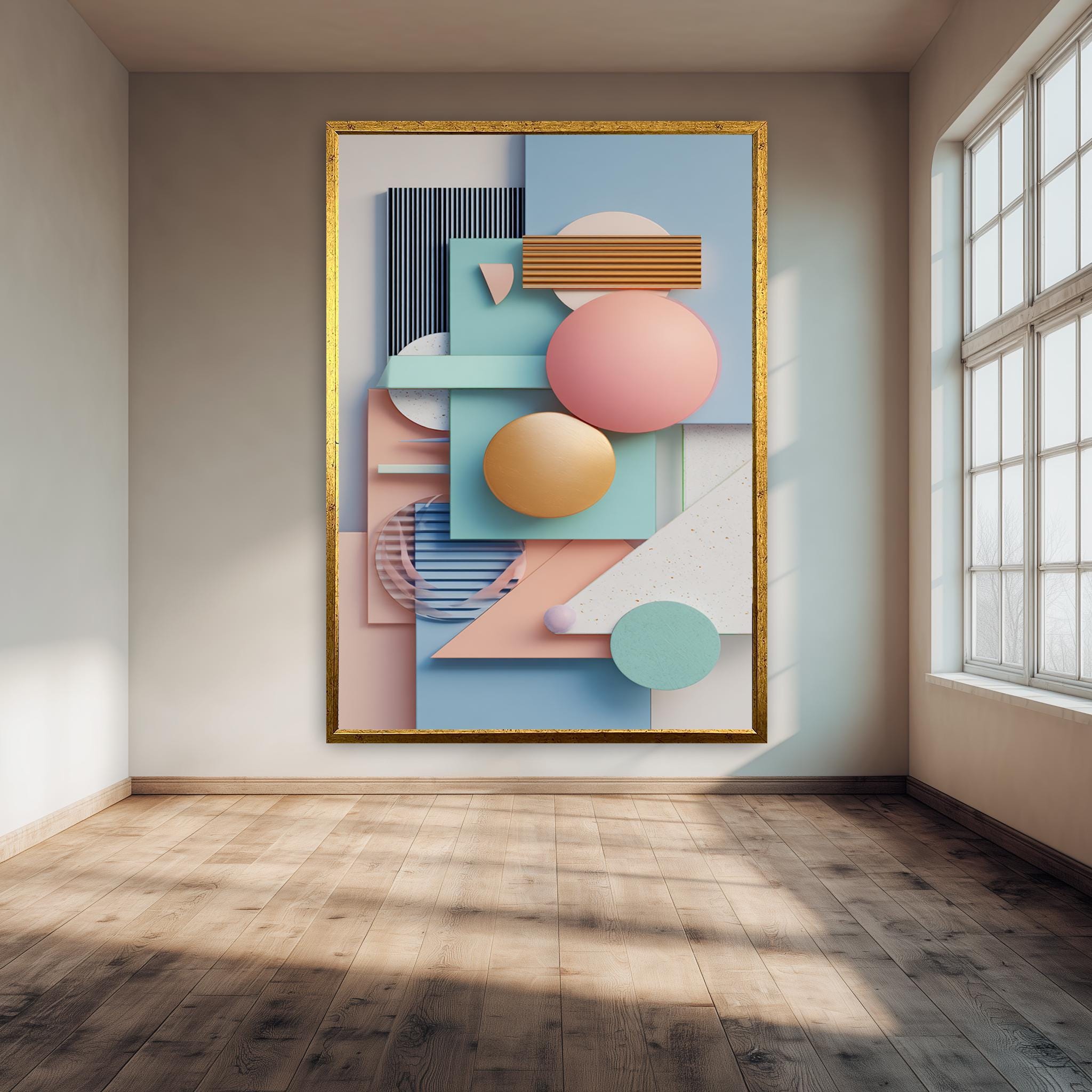Pastel Geometric Wall Art – Modern Abstract Canvas Print | Minimalist 3D Poster