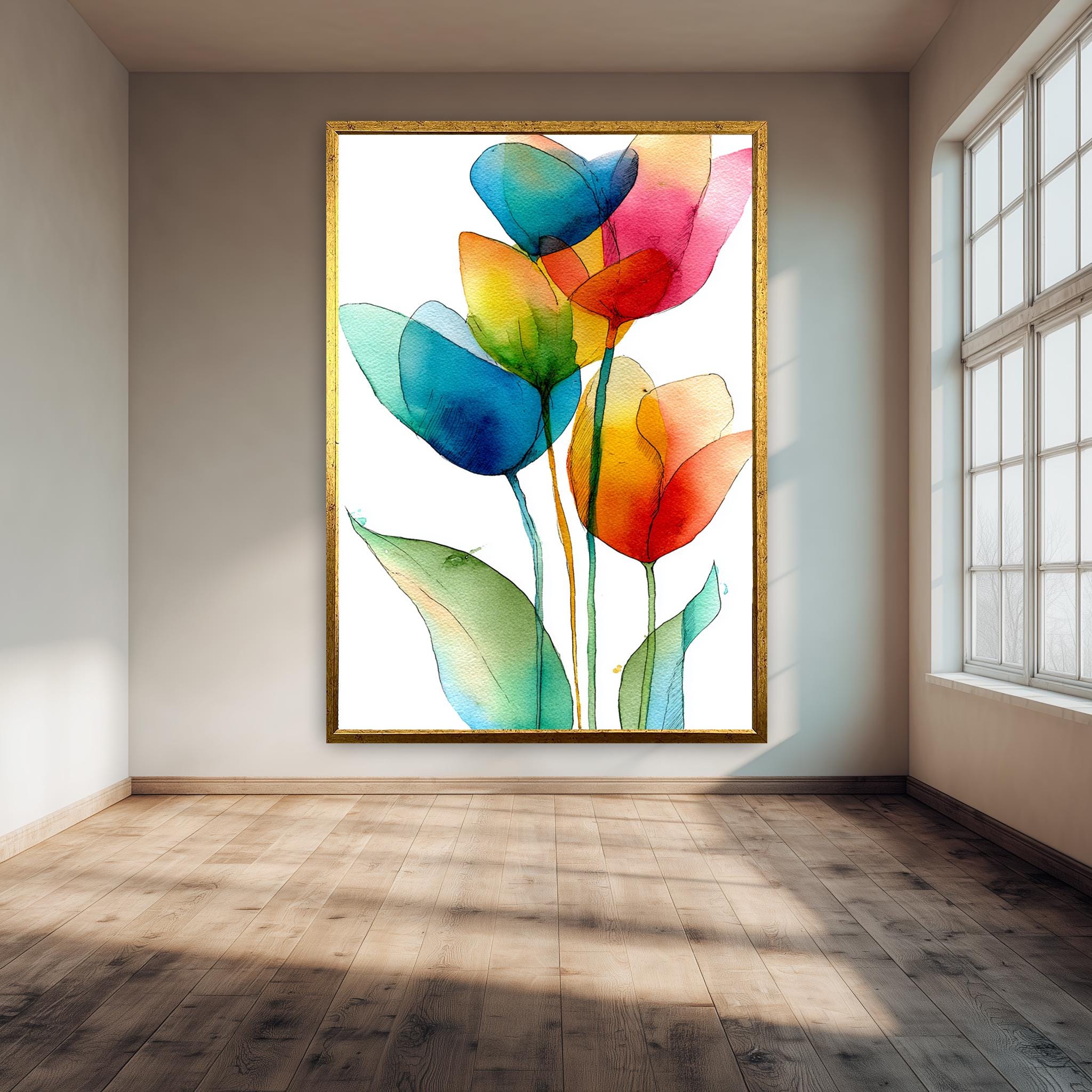 Floral Watercolor Canvas – Vibrant Abstract Flower Art | Modern Botanical Print Decor