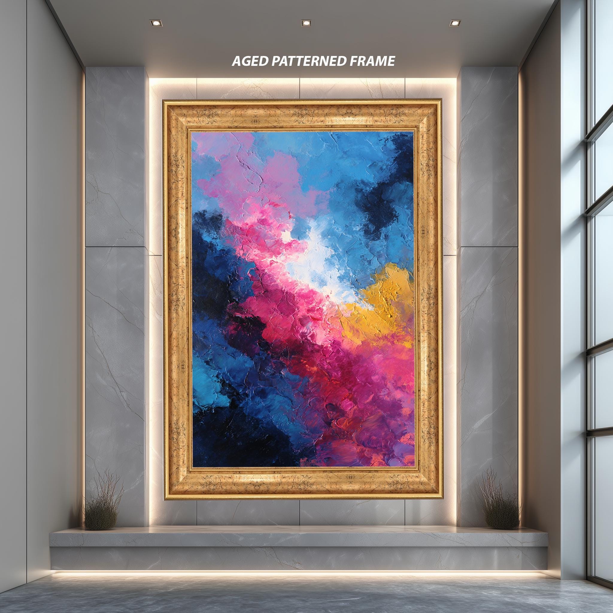 Abstract Texture Painting – Vibrant Blue Pink Yellow Art Canvas Print