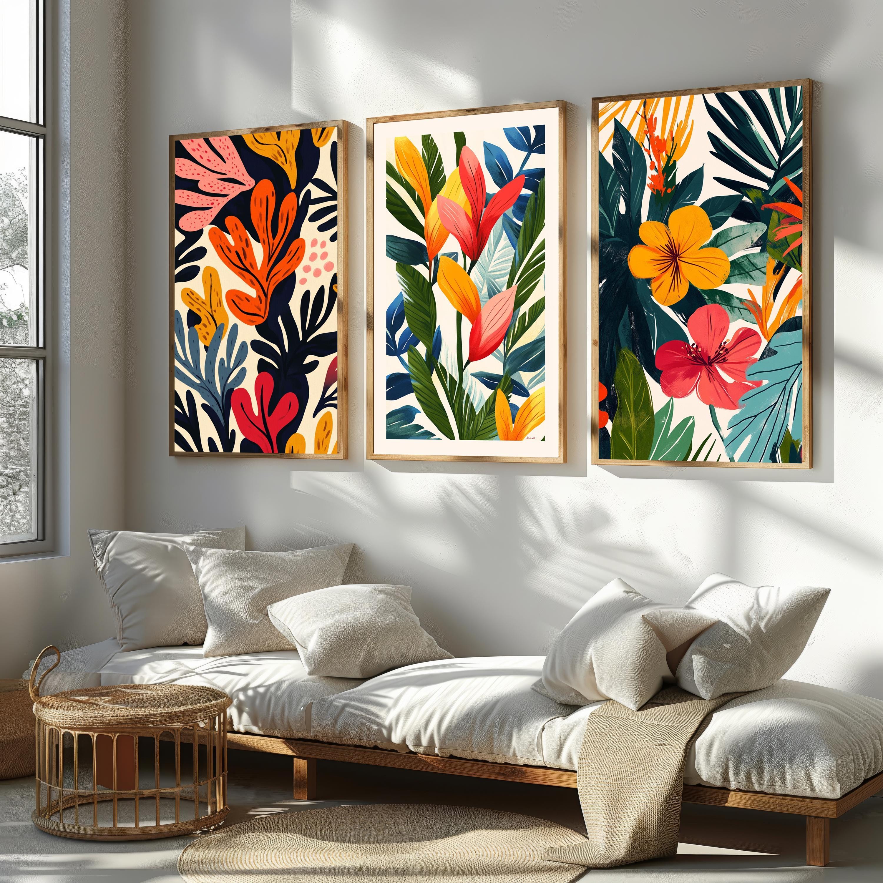 Tropical Botanical Canvas – 3 Piece Wall Art Set with Vibrant Floral Prints