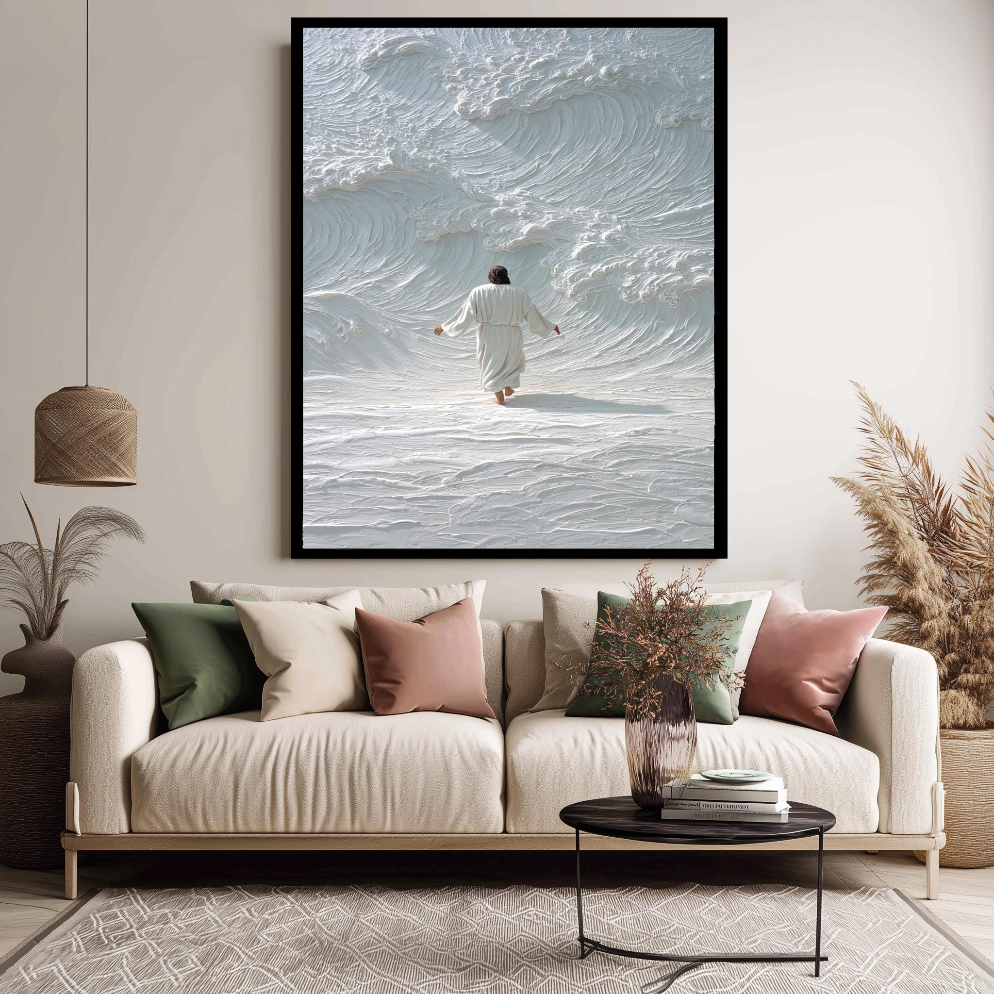 Jesus Walking On Water - Minimalist Faith Decor | Textured Christian Poster