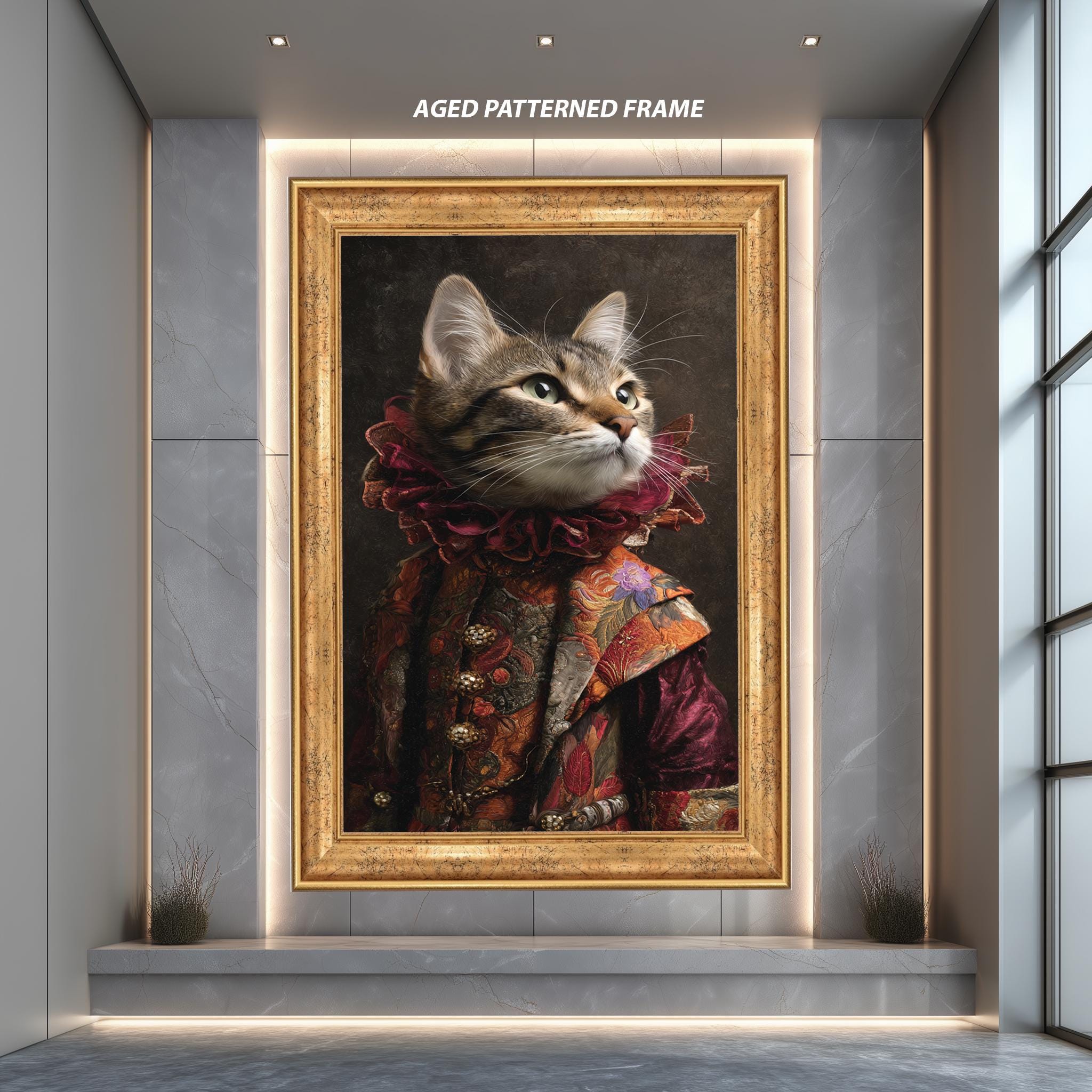 Renaissance Cat Portrait Canvas – Ornate Cat Painting | Regal Animal Print Gift