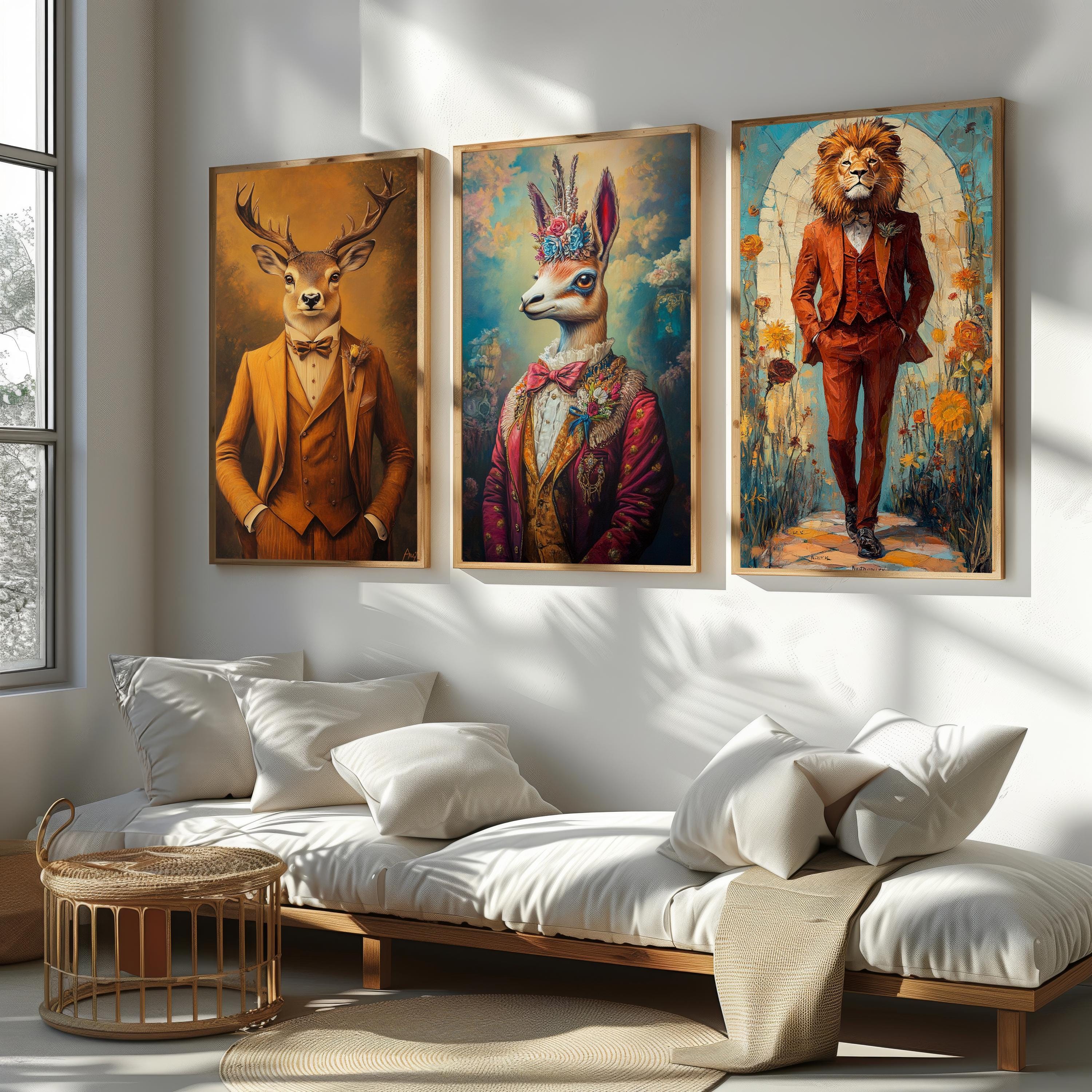 Anthropomorphic Animal Art - Whimsical Wall Art | Vintage Canvas Prints Set