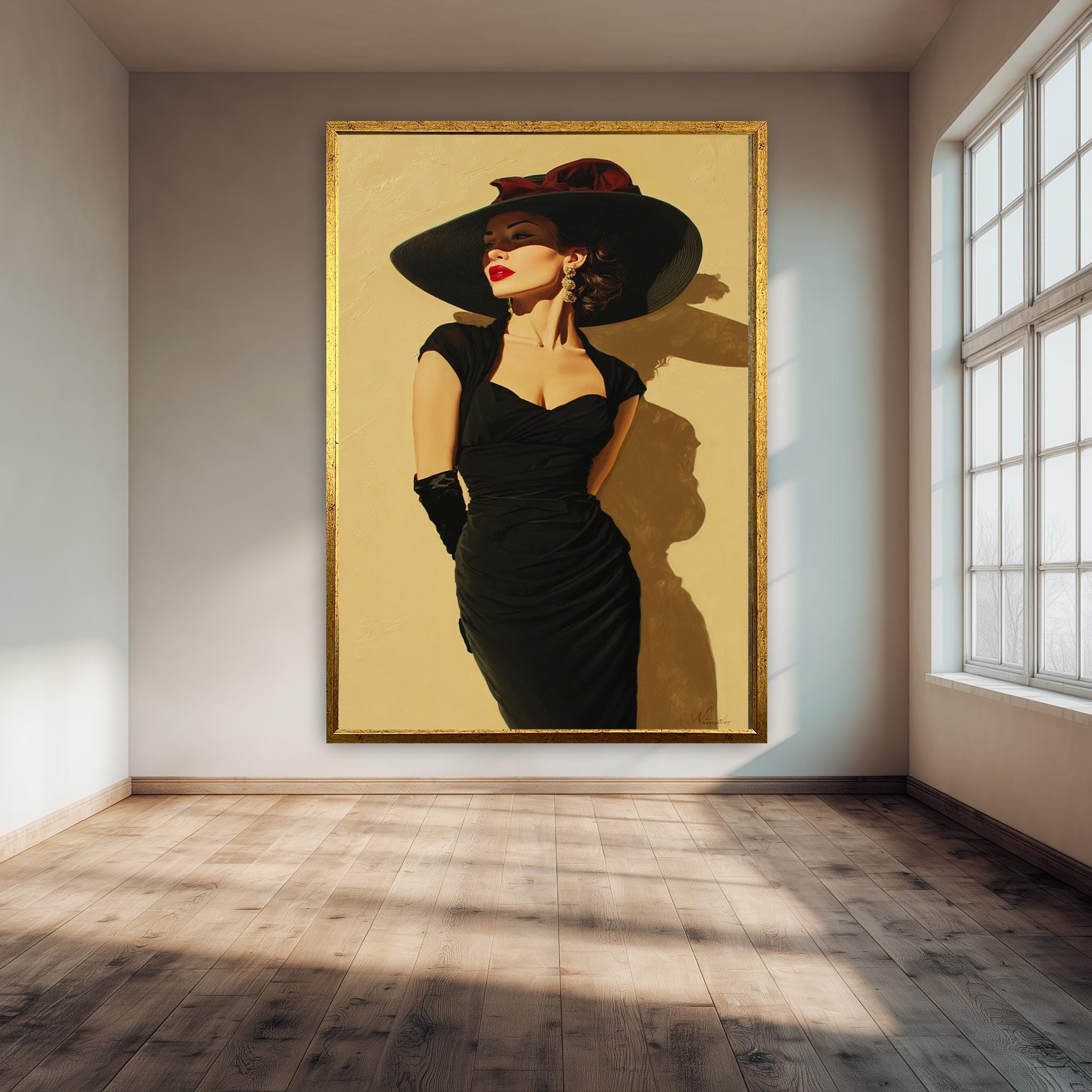 Vintage Hollywood Wall Art – Glamorous Woman in Black Dress | Retro Fashion Poster